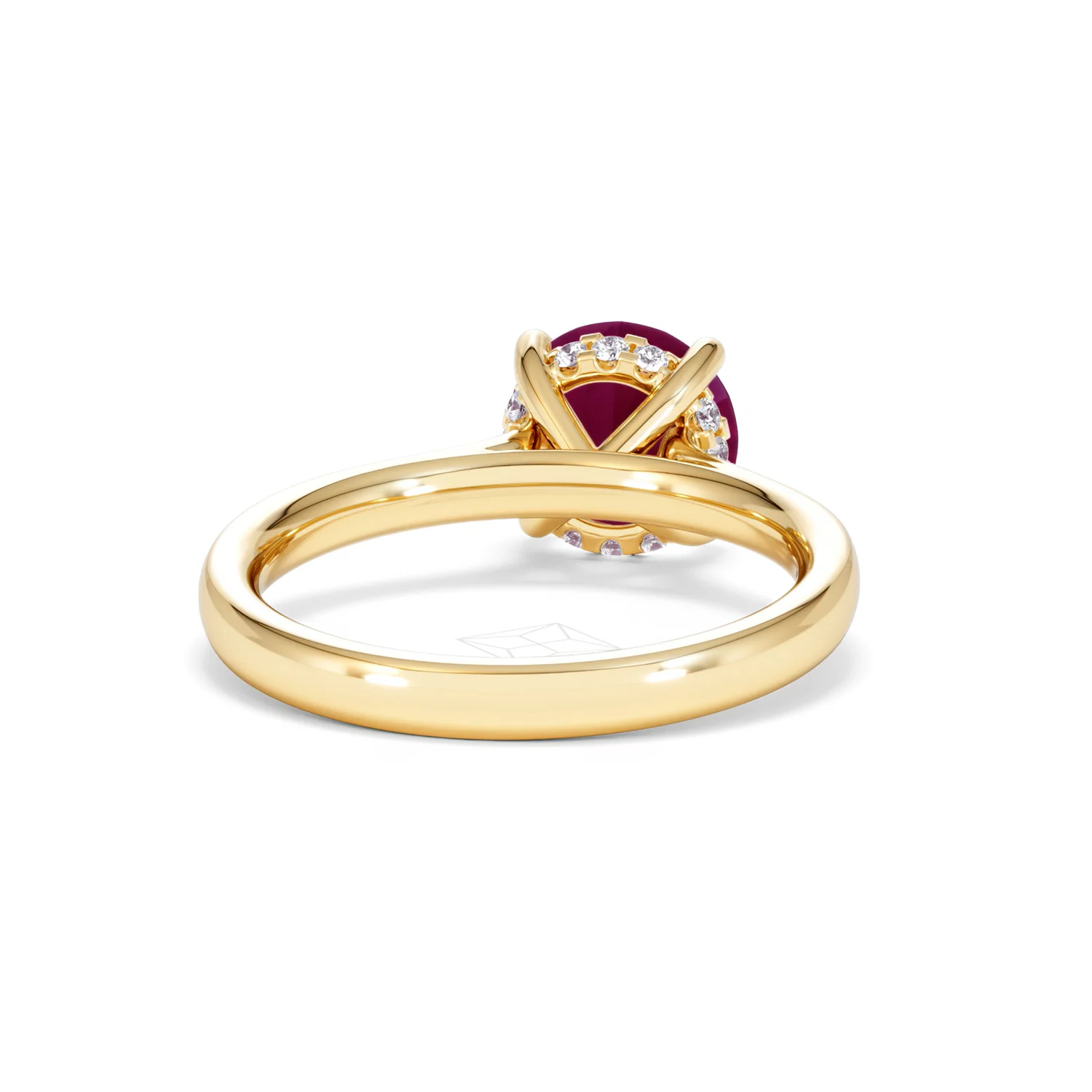 Amora Gem 2.00ct Round Cut Lab Ruby Hidden Halo Engagement Ring in 18K Yellow Gold - Image 46