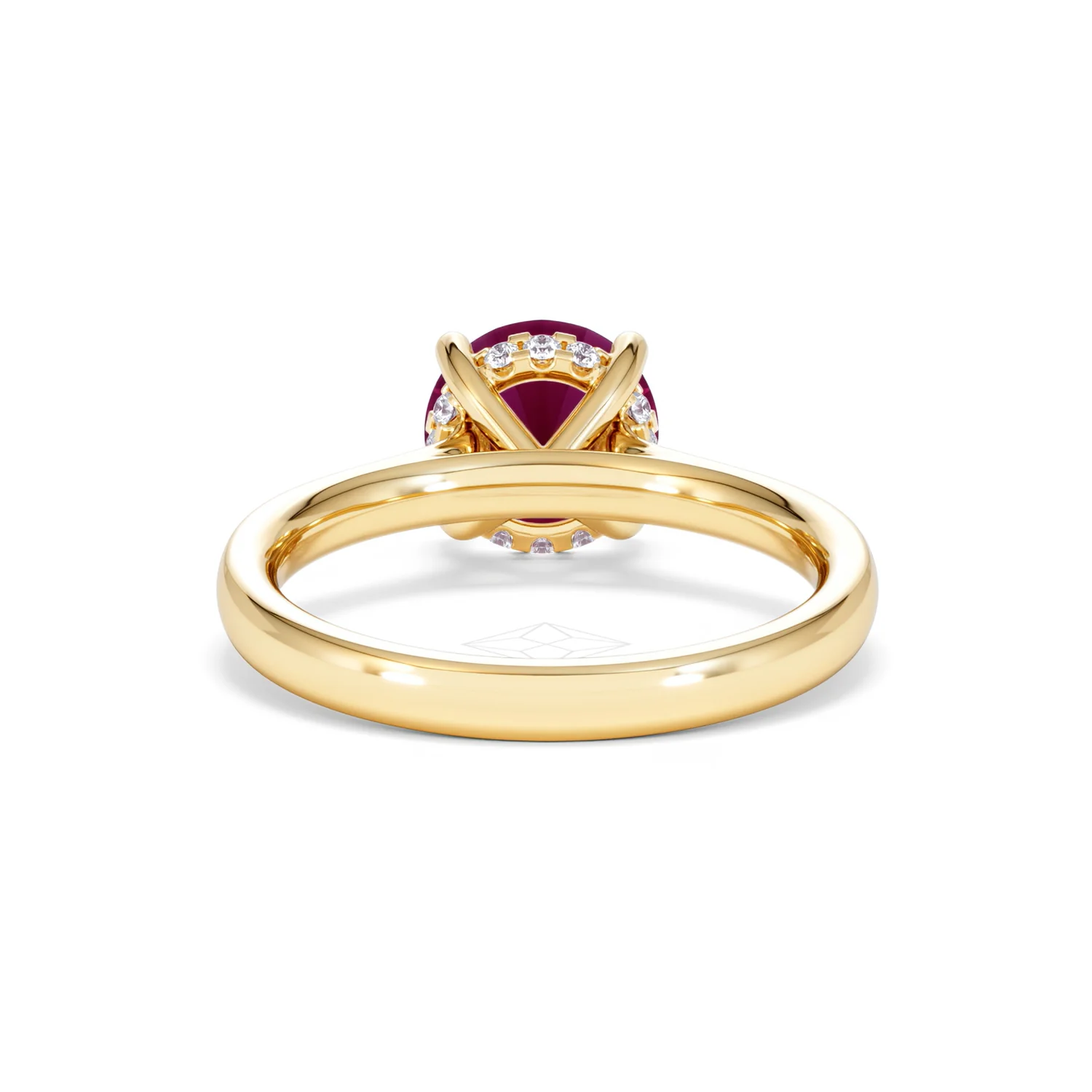 Amora Gem 2.00ct Round Cut Lab Ruby Hidden Halo Engagement Ring in 18K Yellow Gold - Image 49