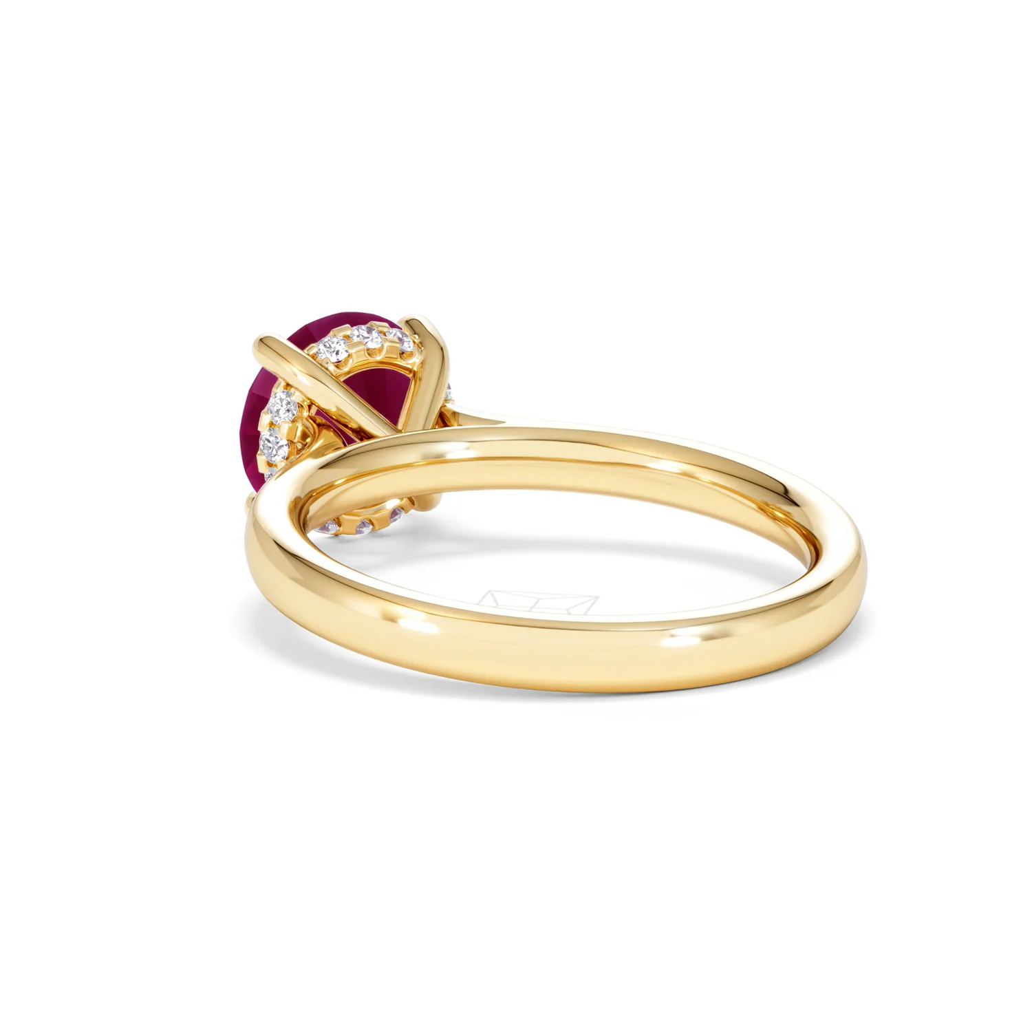 Amora Gem 2.00ct Round Cut Lab Ruby Hidden Halo Engagement Ring in 18K Yellow Gold - Image 56