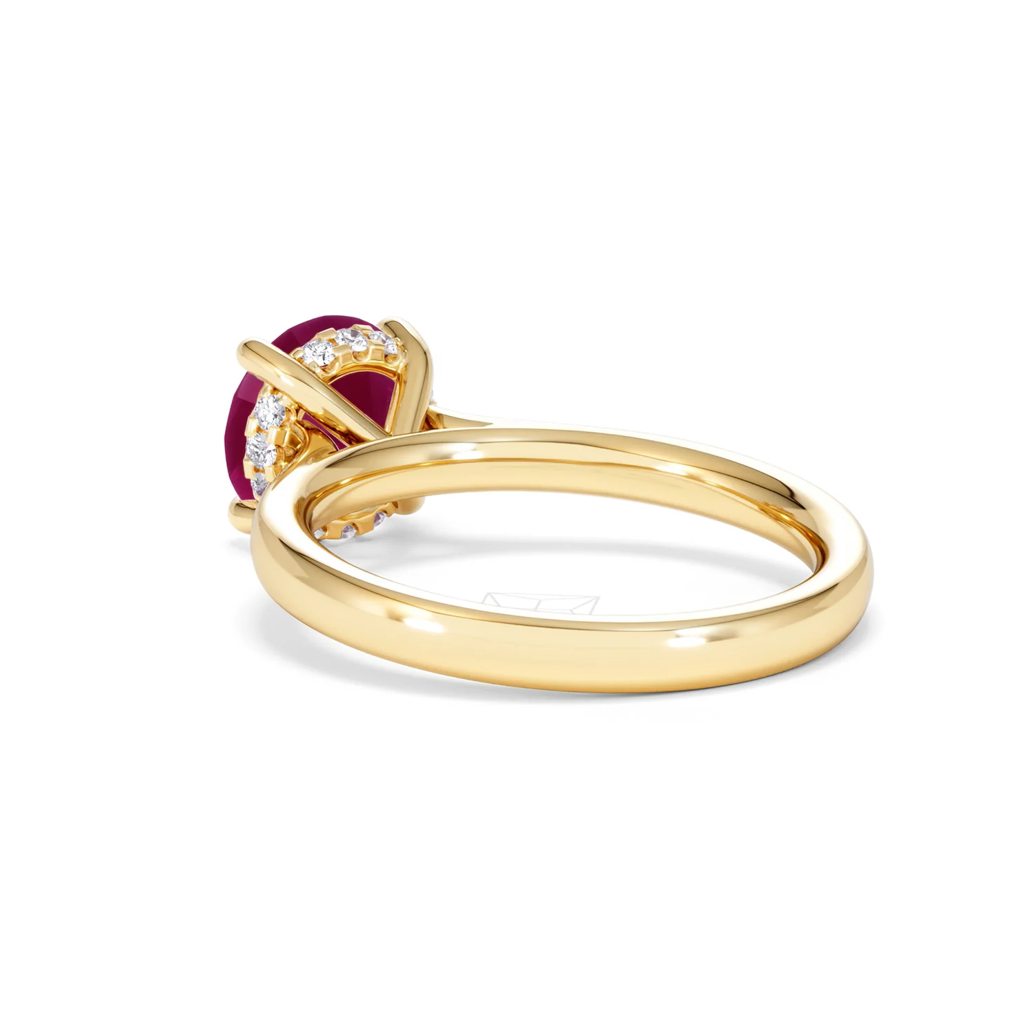Amora Gem 2.00ct Round Cut Lab Ruby Hidden Halo Engagement Ring in 18K Yellow Gold - Image 57