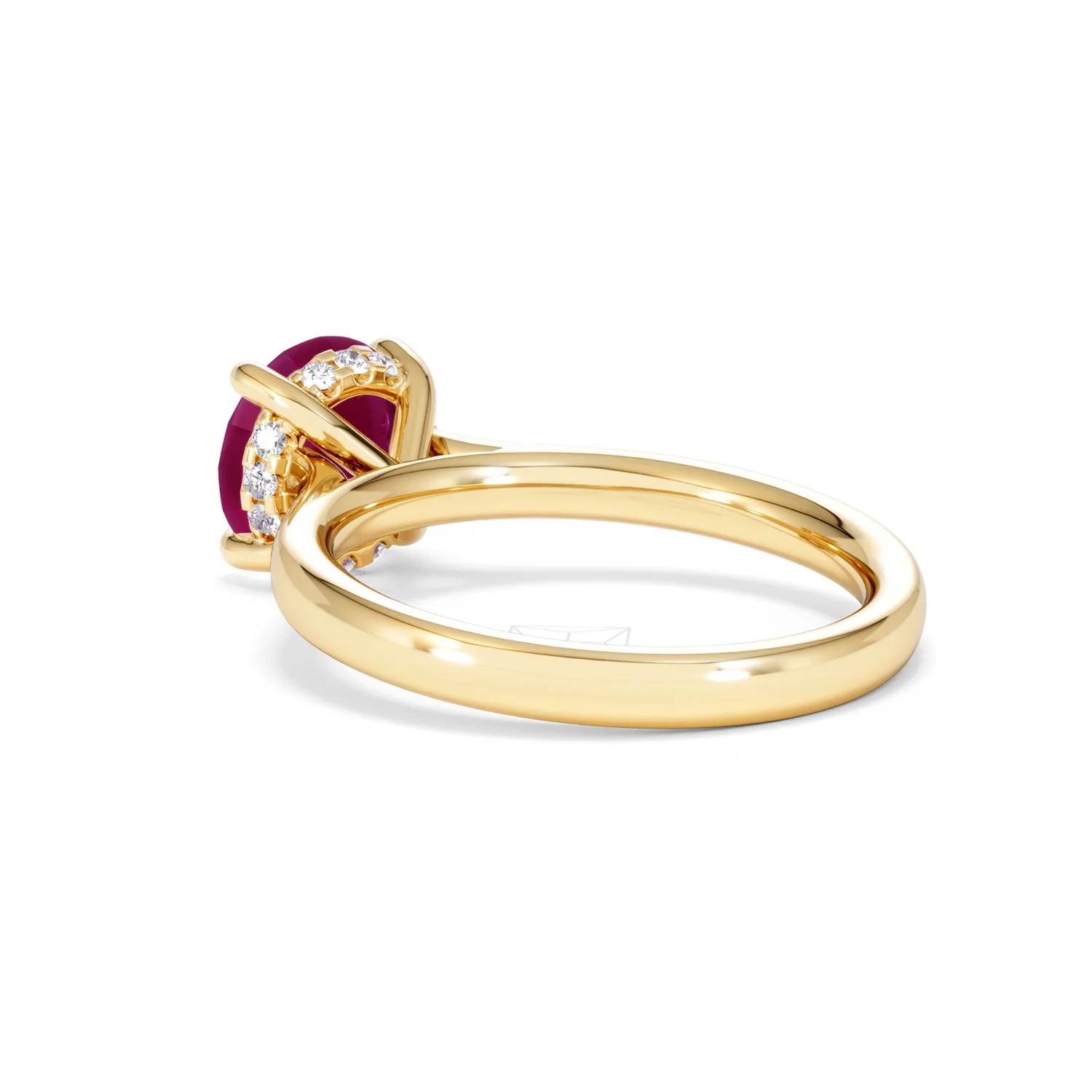 Amora Gem 2.00ct Round Cut Lab Ruby Hidden Halo Engagement Ring in 18K Yellow Gold - Image 58