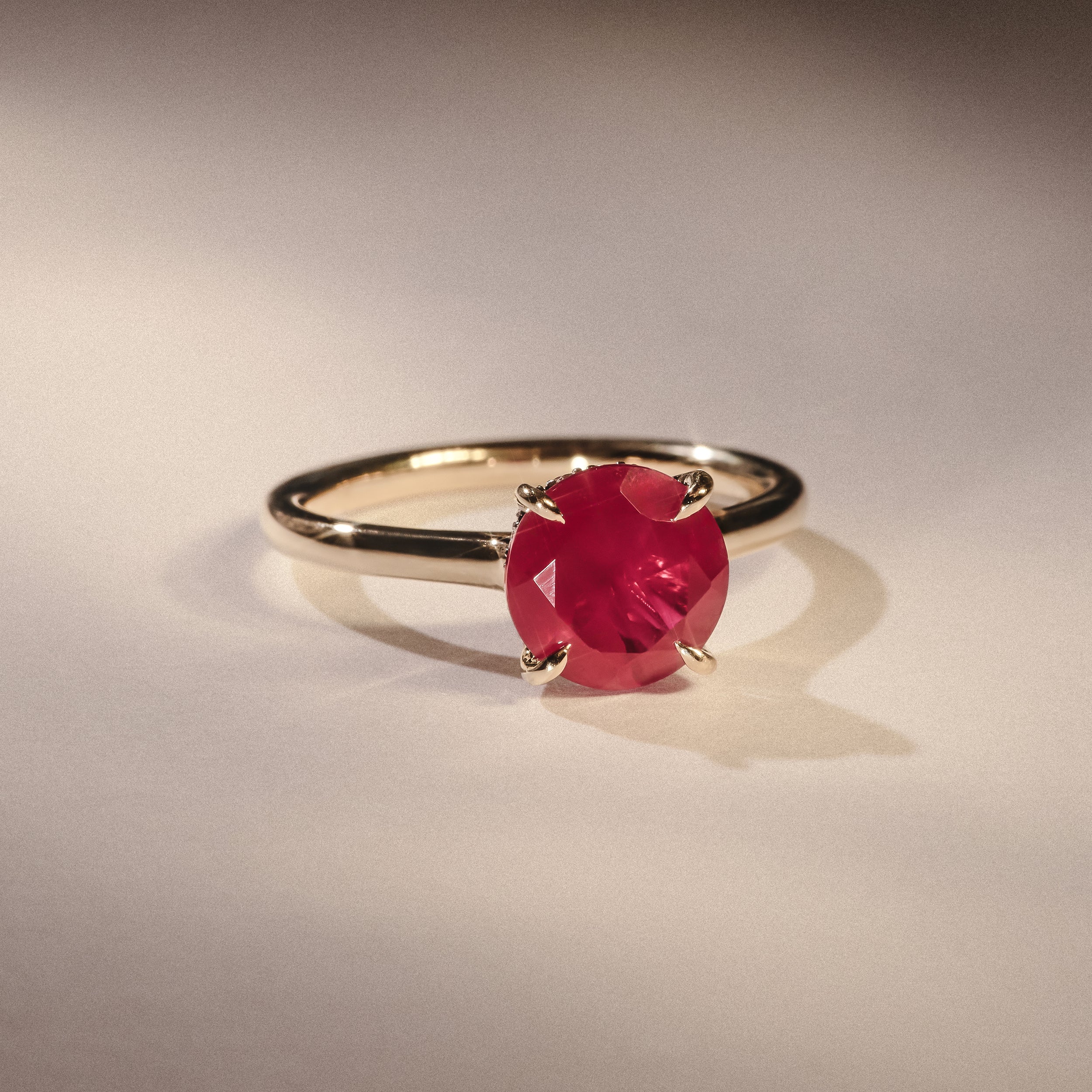 Amora Gem 2.00ct Round Cut Lab Ruby Hidden Halo Engagement Ring in 18K Yellow Gold - Image 6