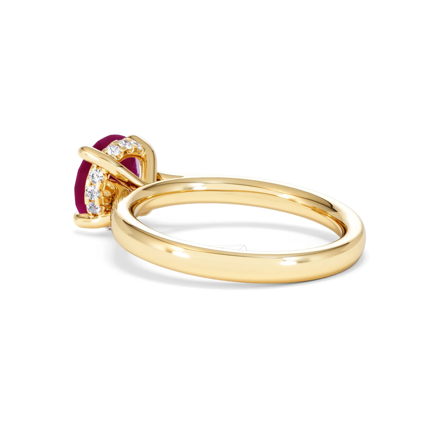 Amora Gem 2.00ct Round Cut Lab Ruby Hidden Halo Engagement Ring in 18K Yellow Gold - Image 60