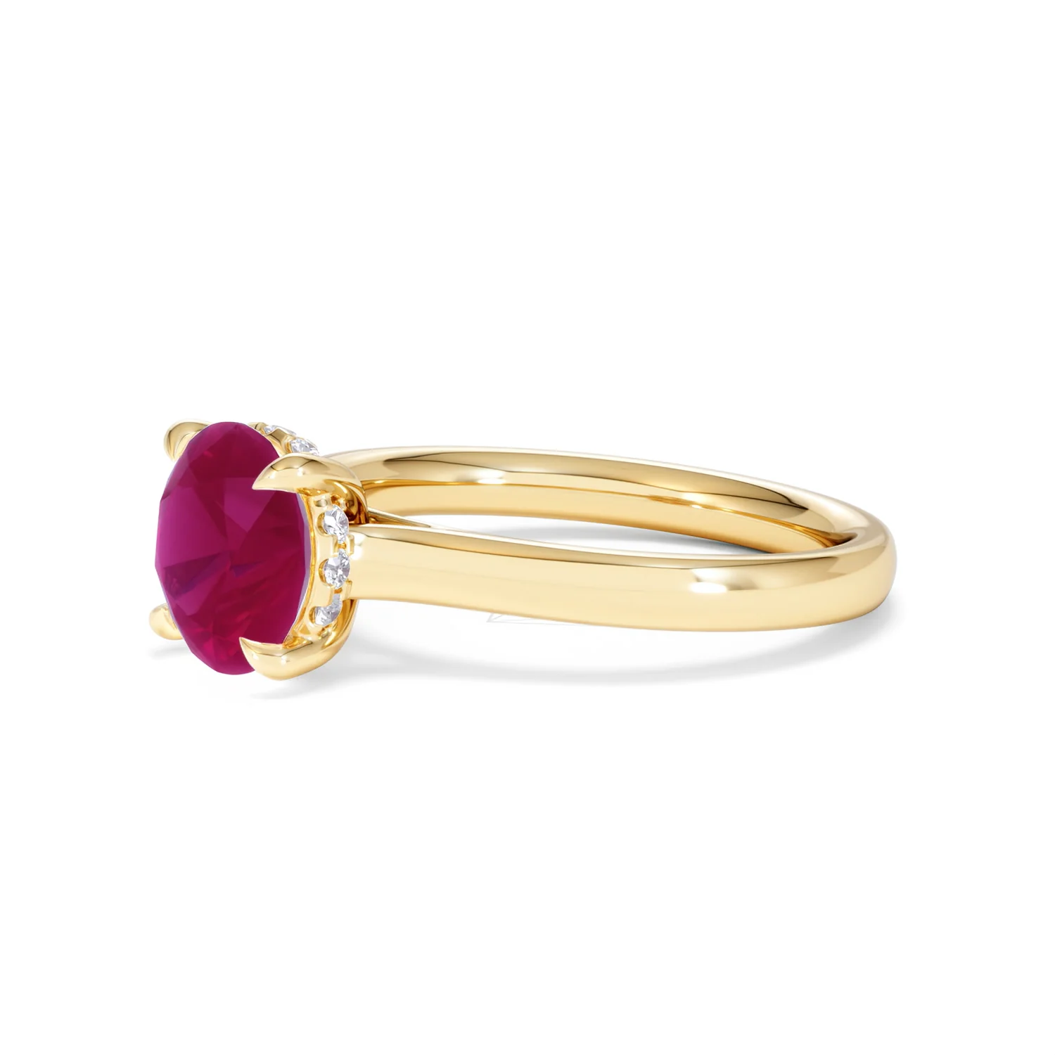 Amora Gem 2.00ct Round Cut Lab Ruby Hidden Halo Engagement Ring in 18K Yellow Gold - Image 77