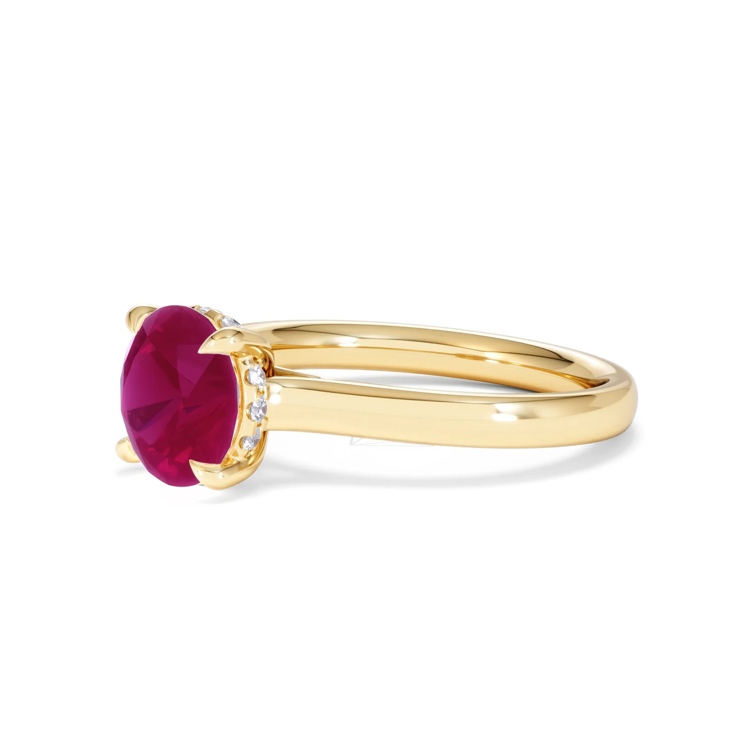 Amora Gem 2.00ct Round Cut Lab Ruby Hidden Halo Engagement Ring in 18K Yellow Gold - Image 78