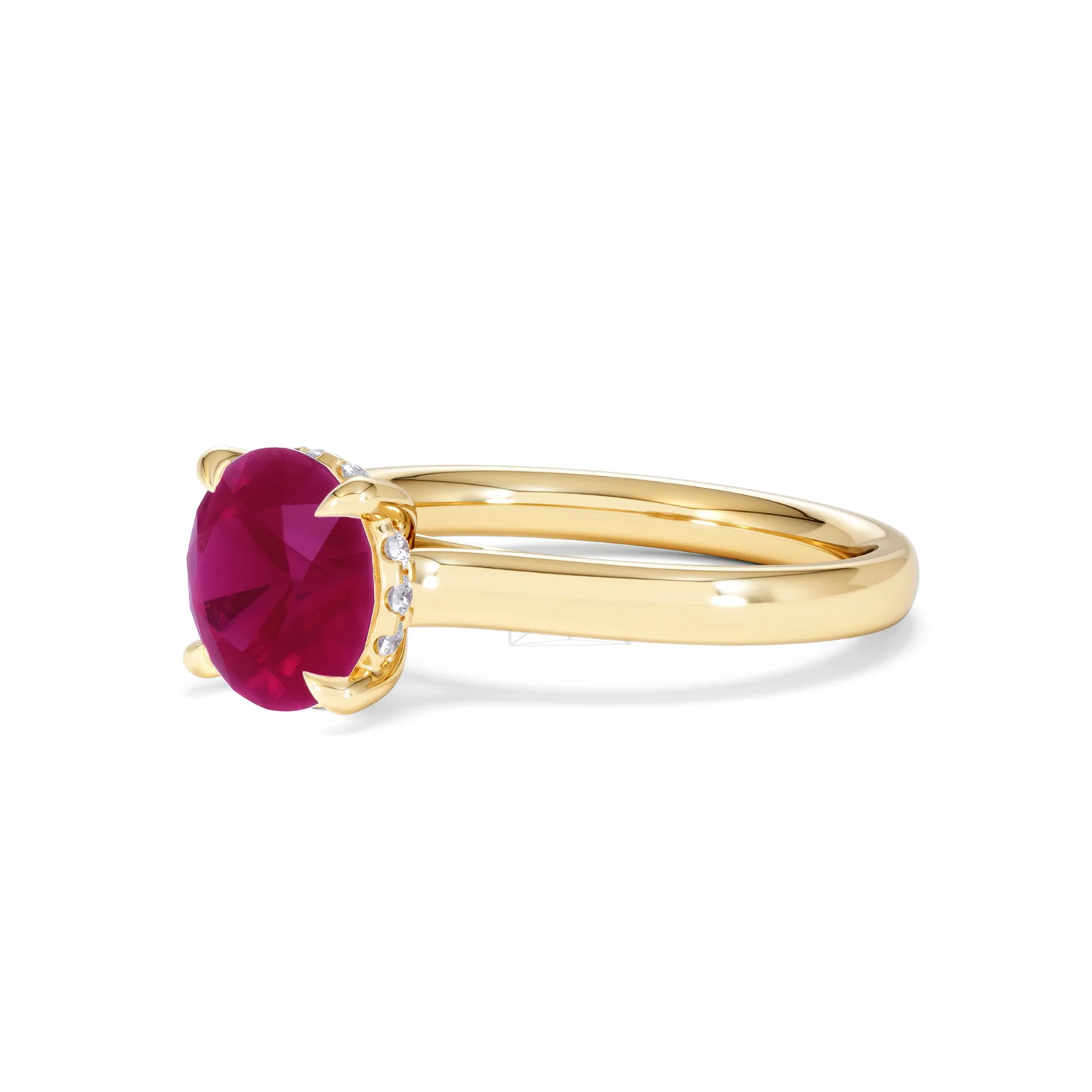 Amora Gem 2.00ct Round Cut Lab Ruby Hidden Halo Engagement Ring in 18K Yellow Gold - Image 79