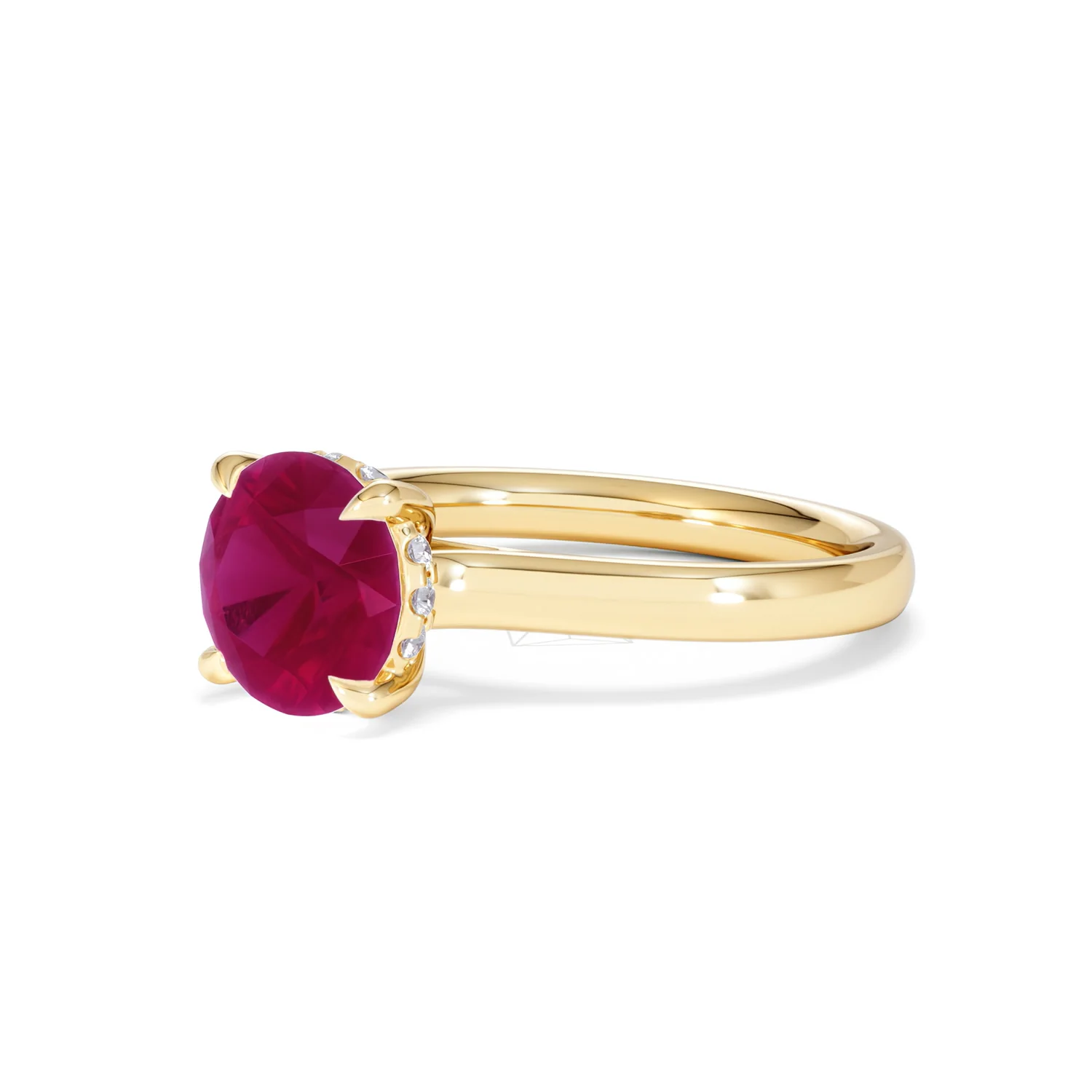 Amora Gem 2.00ct Round Cut Lab Ruby Hidden Halo Engagement Ring in 18K Yellow Gold - Image 80