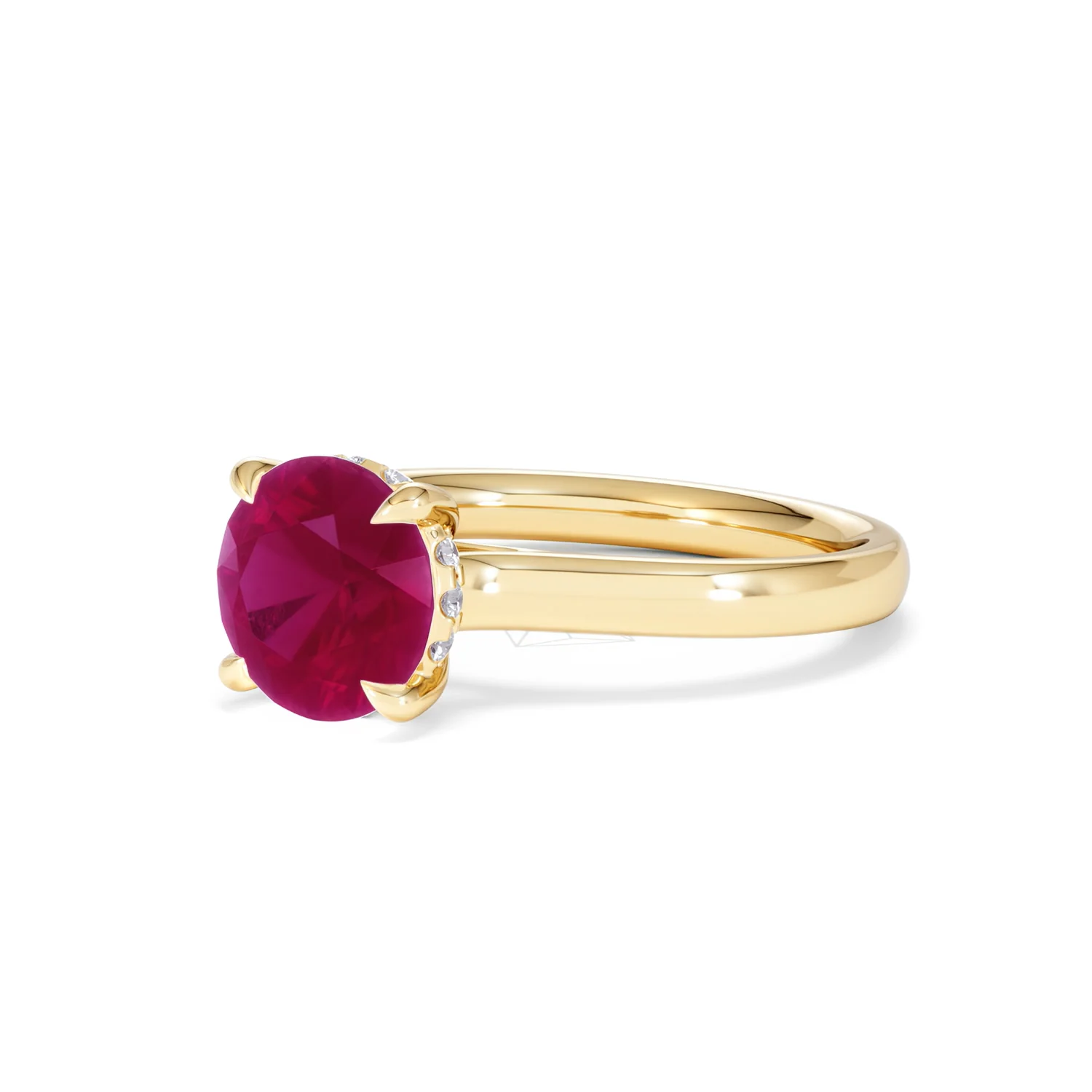 Amora Gem 2.00ct Round Cut Lab Ruby Hidden Halo Engagement Ring in 18K Yellow Gold - Image 81