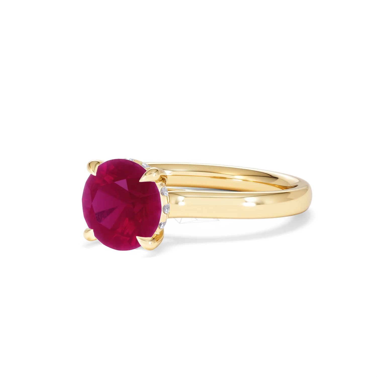 Amora Gem 2.00ct Round Cut Lab Ruby Hidden Halo Engagement Ring in 18K Yellow Gold - Image 82