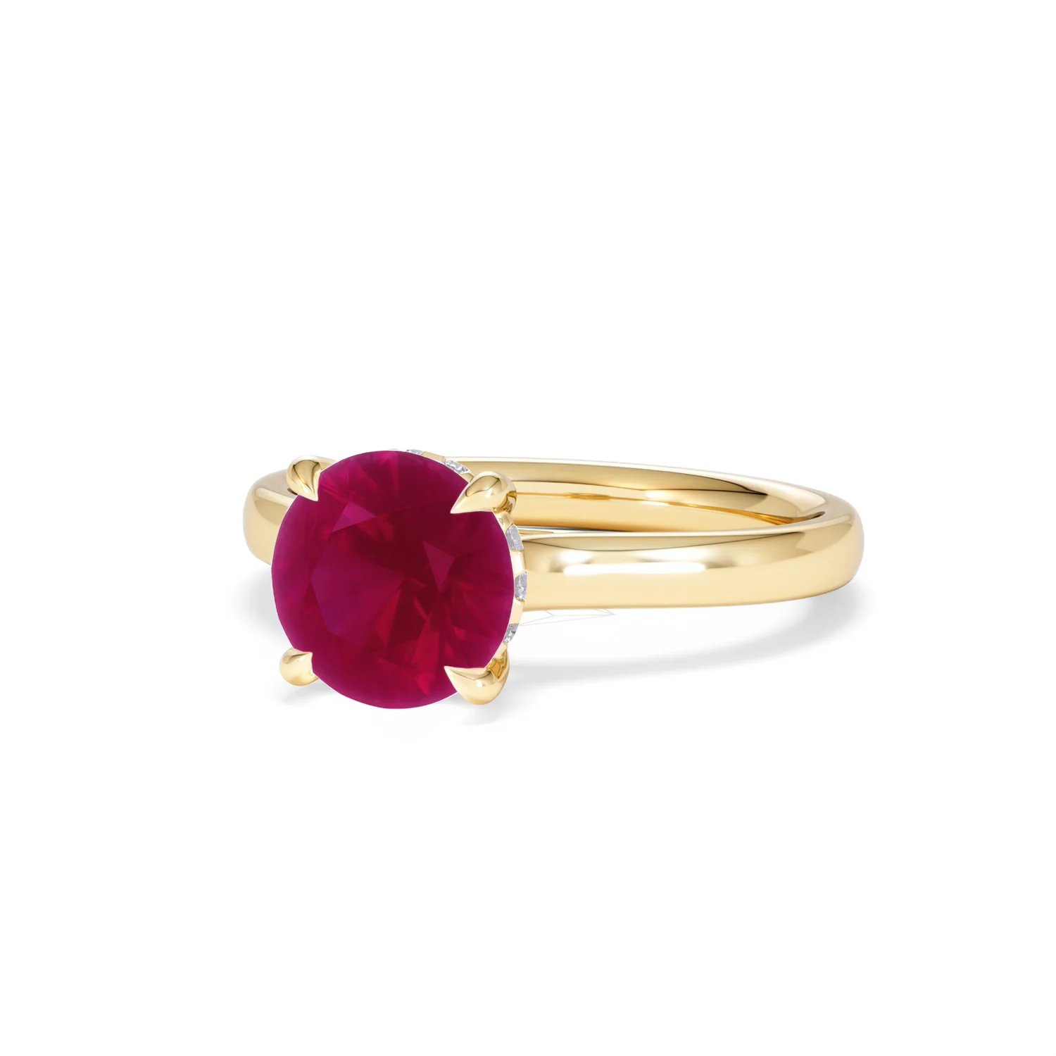 Amora Gem 2.00ct Round Cut Lab Ruby Hidden Halo Engagement Ring in 18K Yellow Gold - Image 84