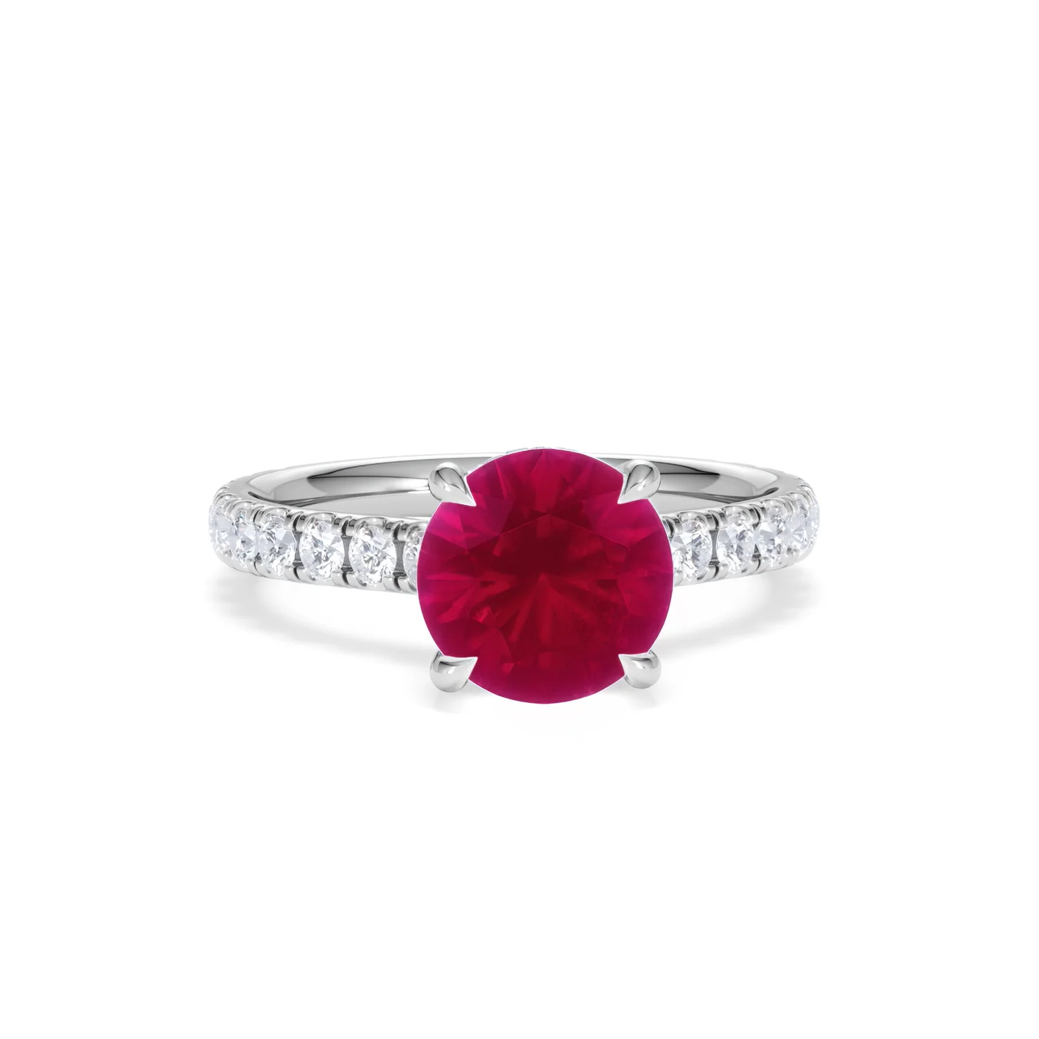 Amora Gem 2.00ct Round Cut Lab Ruby Hidden Halo Engagement Ring with Side Stones in 18K White Gold - Image 10