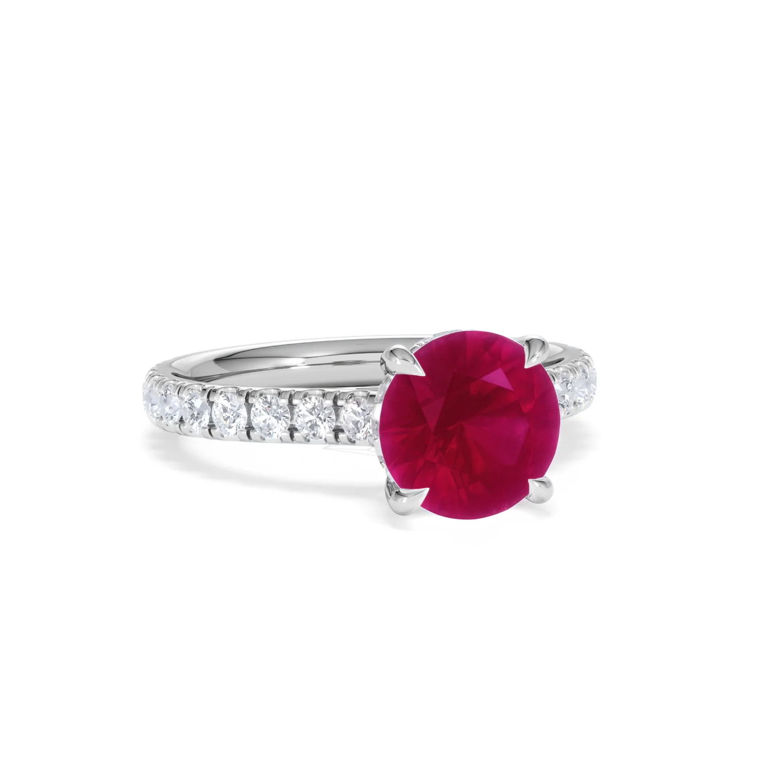 Amora Gem 2.00ct Round Cut Lab Ruby Hidden Halo Engagement Ring with Side Stones in 18K White Gold - Image 13