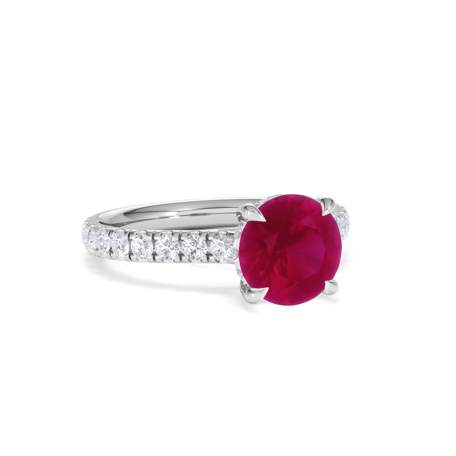 Amora Gem 2.00ct Round Cut Lab Ruby Hidden Halo Engagement Ring with Side Stones in 18K White Gold - Image 14