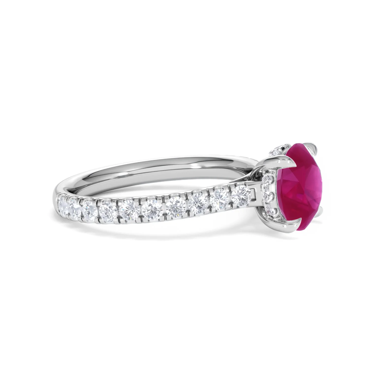 Amora Gem 2.00ct Round Cut Lab Ruby Hidden Halo Engagement Ring with Side Stones in 18K White Gold - Image 23