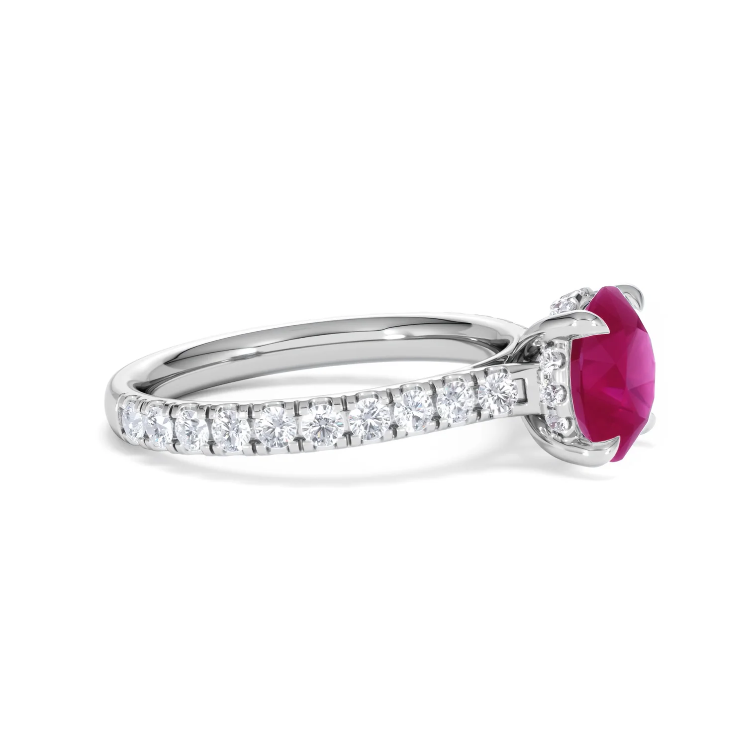 Amora Gem 2.00ct Round Cut Lab Ruby Hidden Halo Engagement Ring with Side Stones in 18K White Gold - Image 24