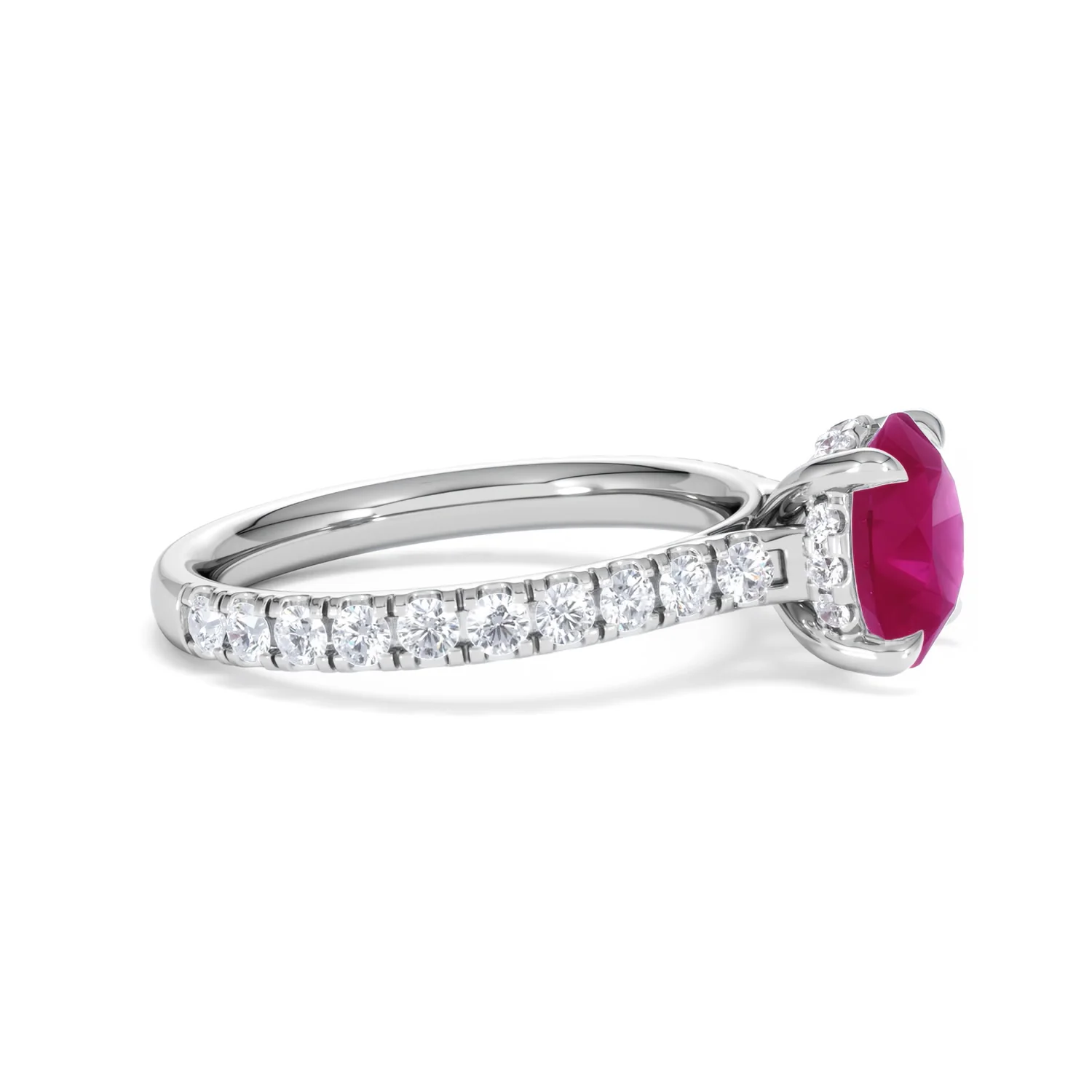 Amora Gem 2.00ct Round Cut Lab Ruby Hidden Halo Engagement Ring with Side Stones in 18K White Gold - Image 25