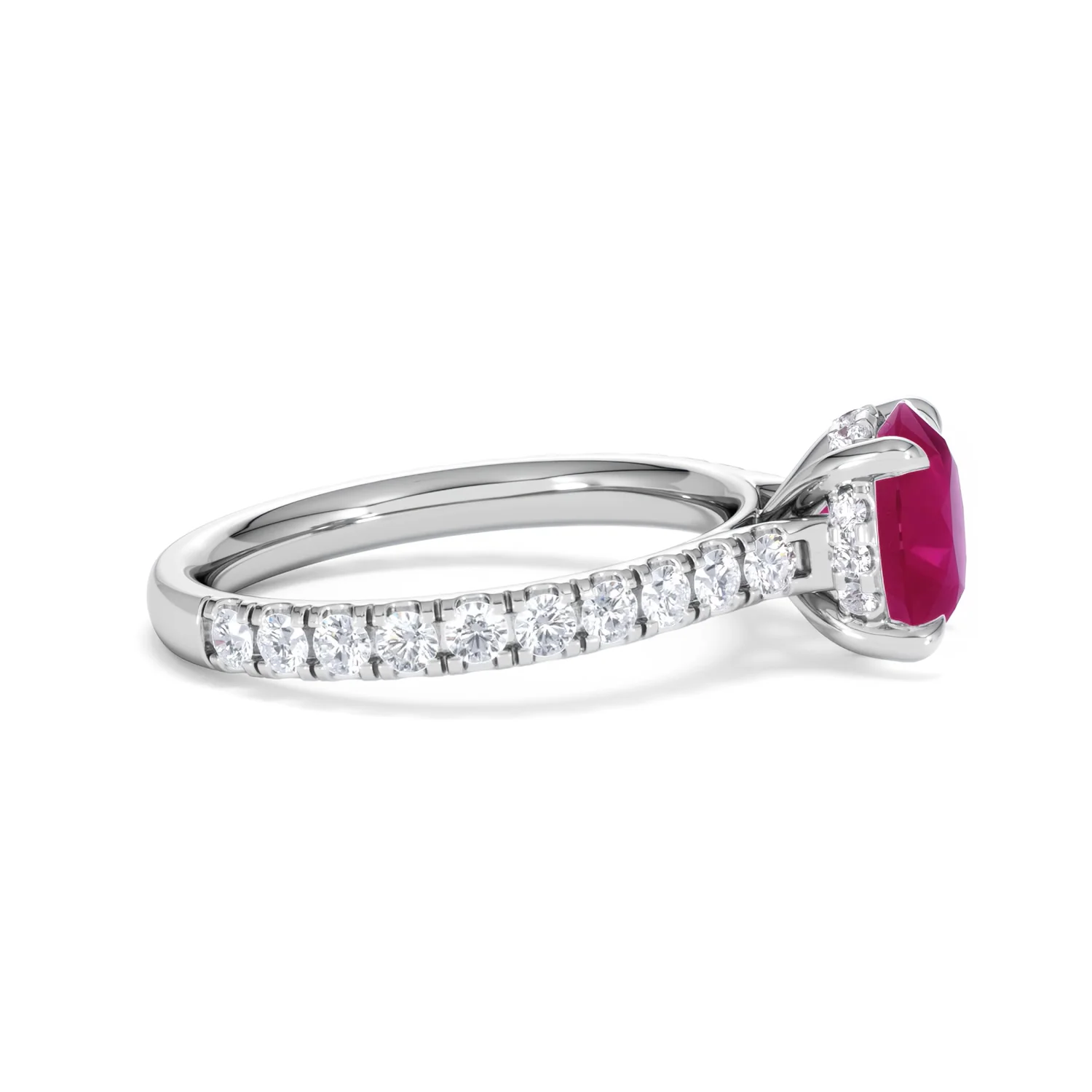 Amora Gem 2.00ct Round Cut Lab Ruby Hidden Halo Engagement Ring with Side Stones in 18K White Gold - Image 27
