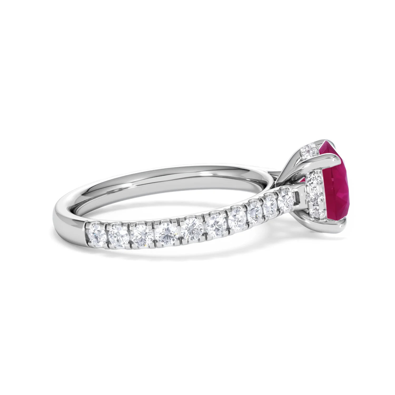 Amora Gem 2.00ct Round Cut Lab Ruby Hidden Halo Engagement Ring with Side Stones in 18K White Gold - Image 29