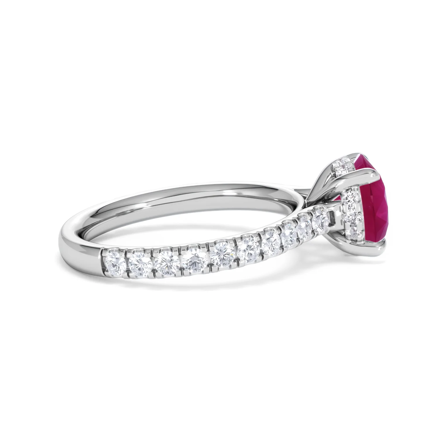 Amora Gem 2.00ct Round Cut Lab Ruby Hidden Halo Engagement Ring with Side Stones in 18K White Gold - Image 30