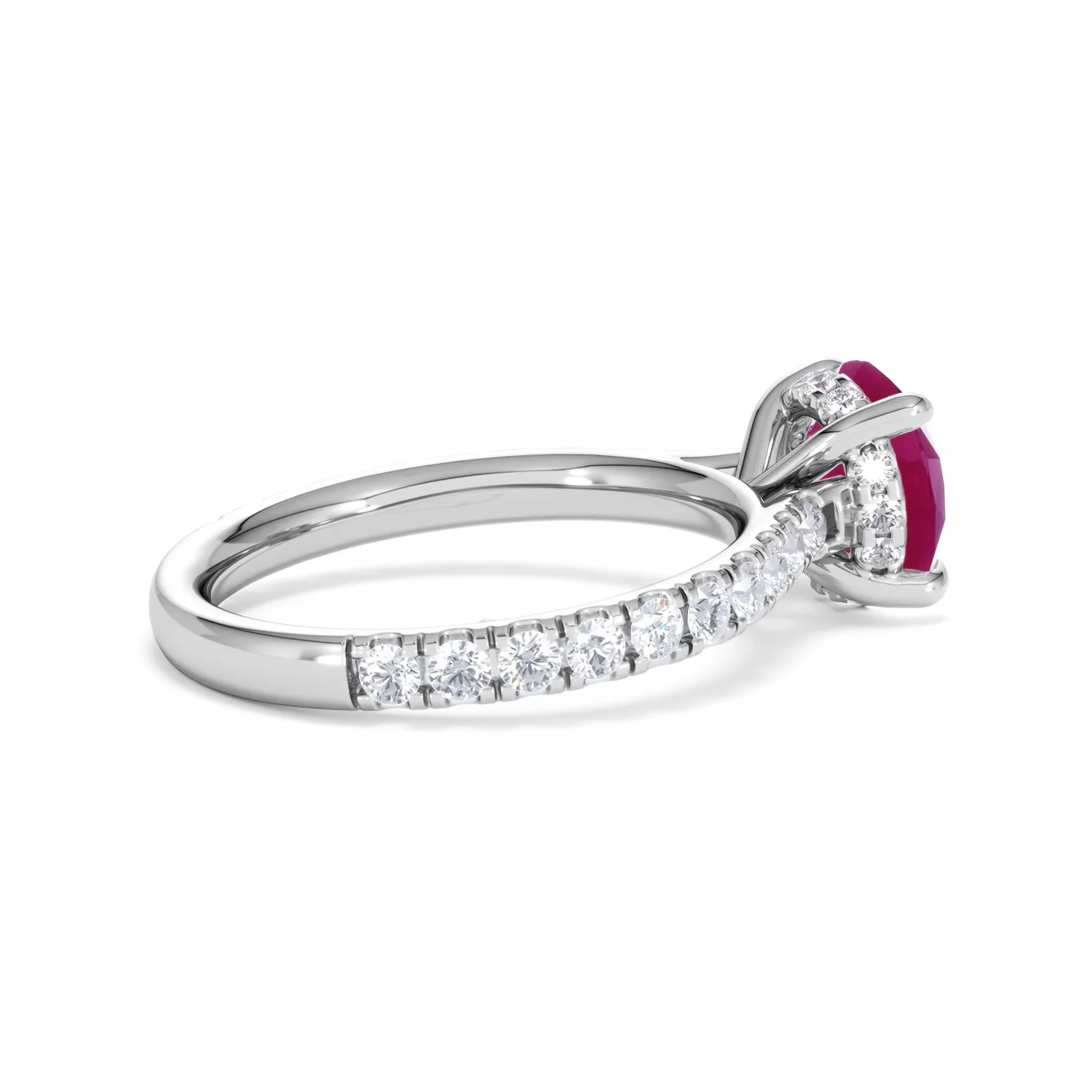 Amora Gem 2.00ct Round Cut Lab Ruby Hidden Halo Engagement Ring with Side Stones in 18K White Gold - Image 34
