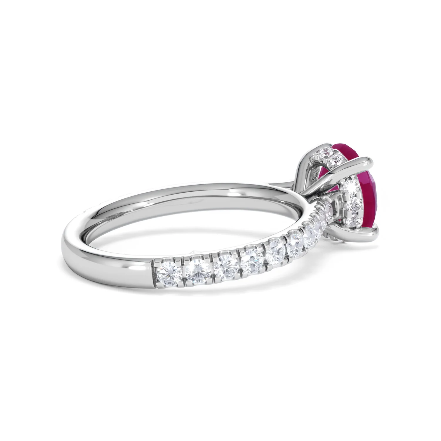 Amora Gem 2.00ct Round Cut Lab Ruby Hidden Halo Engagement Ring with Side Stones in 18K White Gold - Image 35