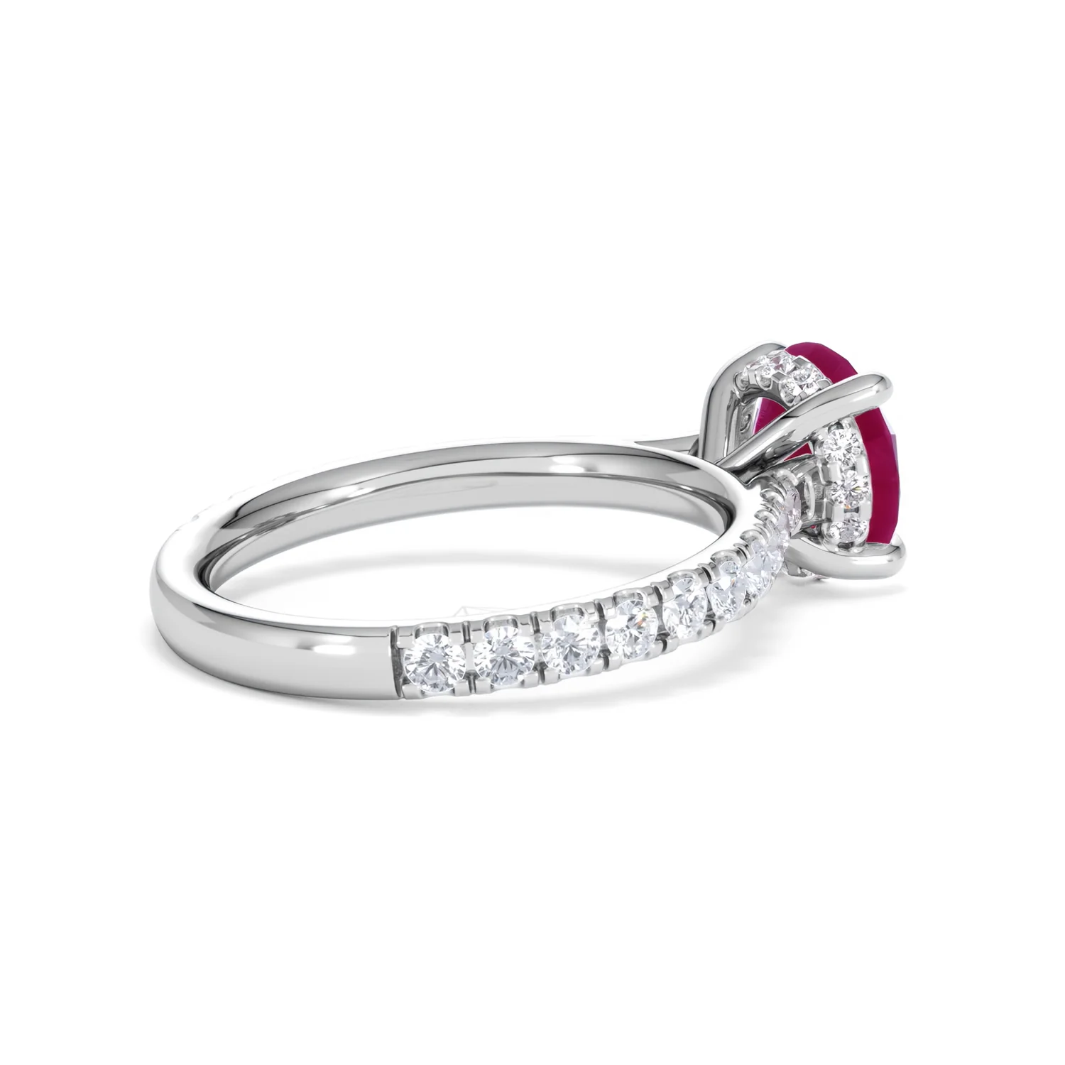 Amora Gem 2.00ct Round Cut Lab Ruby Hidden Halo Engagement Ring with Side Stones in 18K White Gold - Image 36