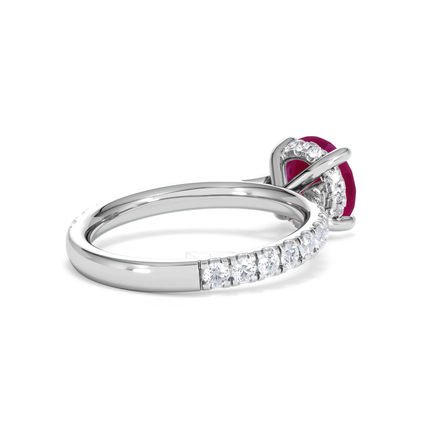 Amora Gem 2.00ct Round Cut Lab Ruby Hidden Halo Engagement Ring with Side Stones in 18K White Gold - Image 39