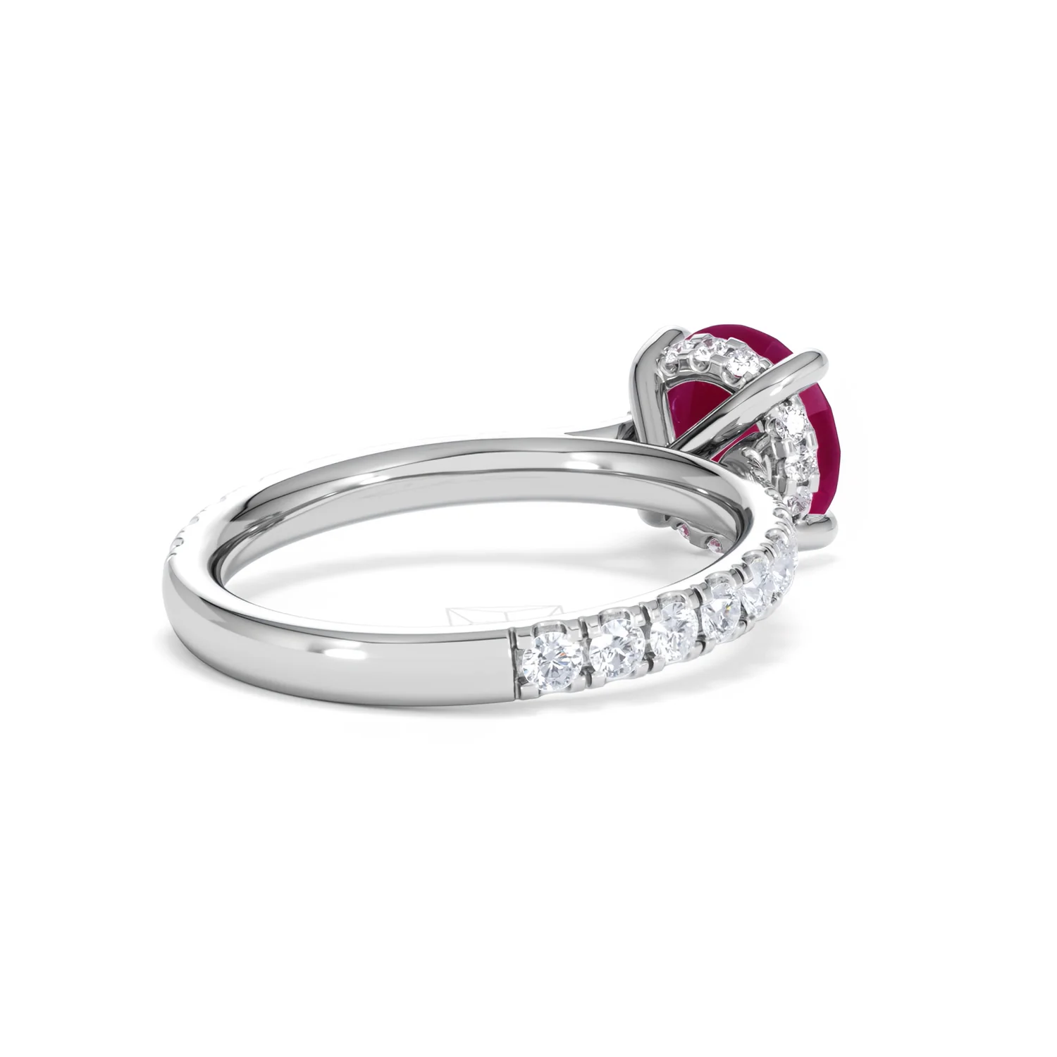 Amora Gem 2.00ct Round Cut Lab Ruby Hidden Halo Engagement Ring with Side Stones in 18K White Gold - Image 40