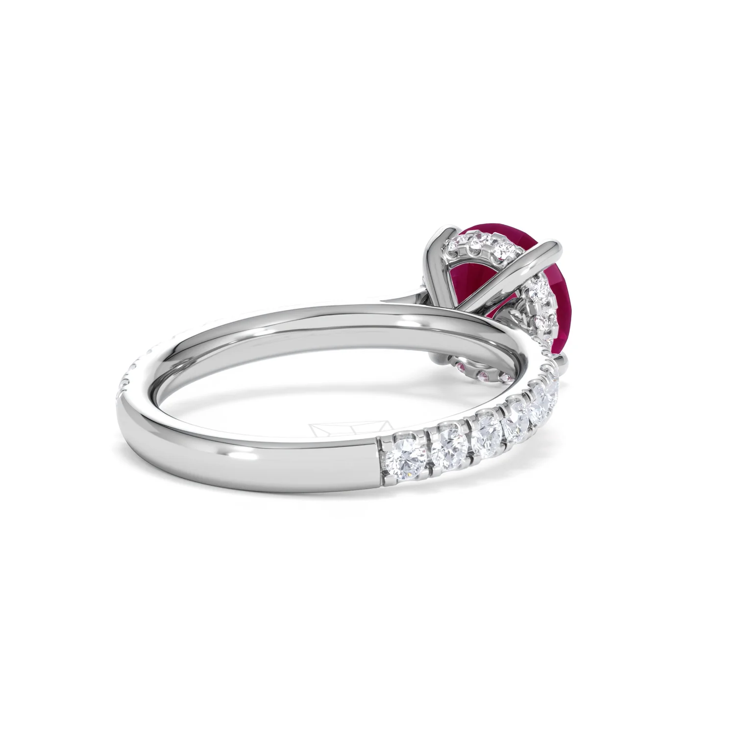 Amora Gem 2.00ct Round Cut Lab Ruby Hidden Halo Engagement Ring with Side Stones in 18K White Gold - Image 41