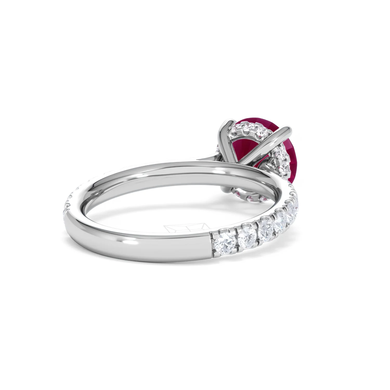 Amora Gem 2.00ct Round Cut Lab Ruby Hidden Halo Engagement Ring with Side Stones in 18K White Gold - Image 42