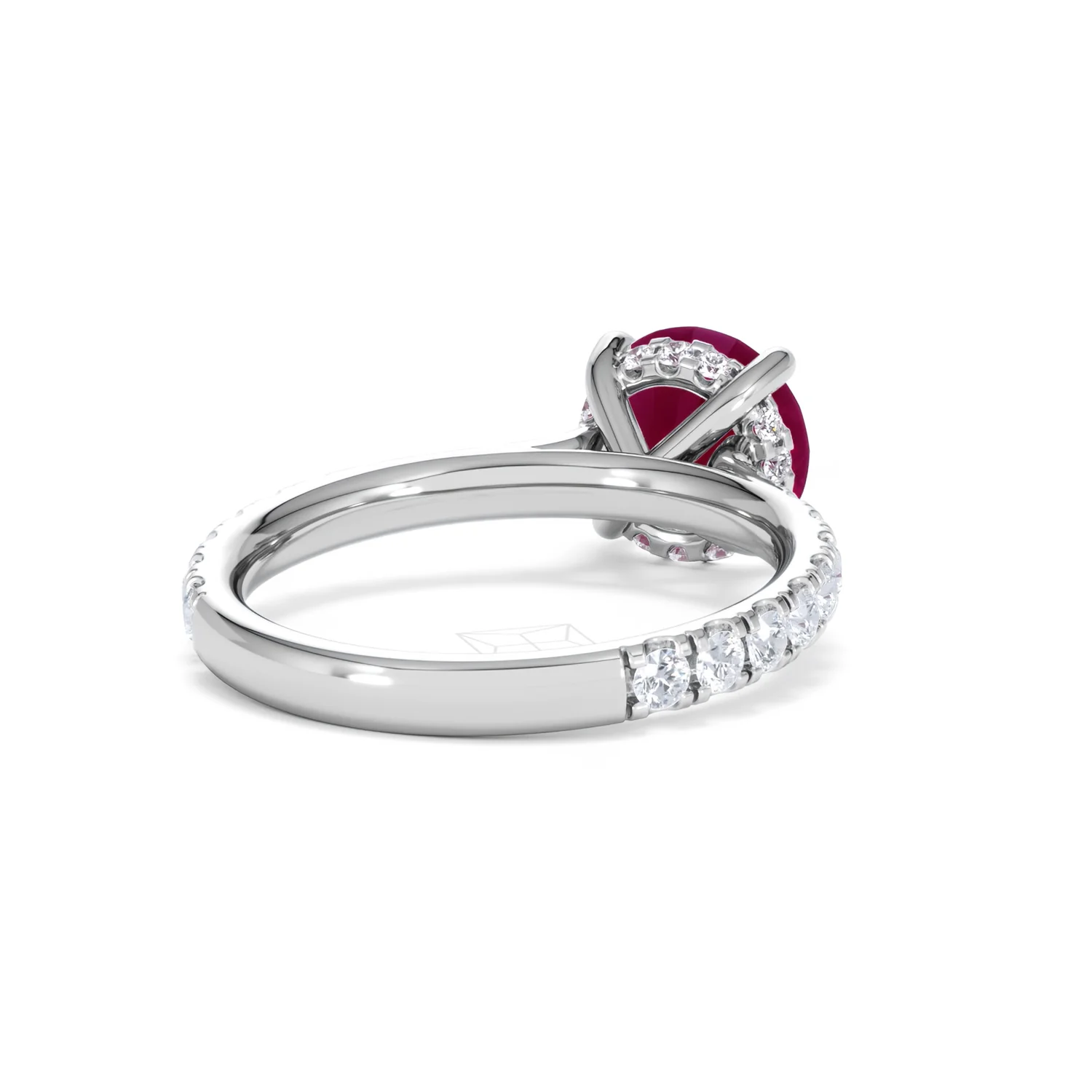 Amora Gem 2.00ct Round Cut Lab Ruby Hidden Halo Engagement Ring with Side Stones in 18K White Gold - Image 43
