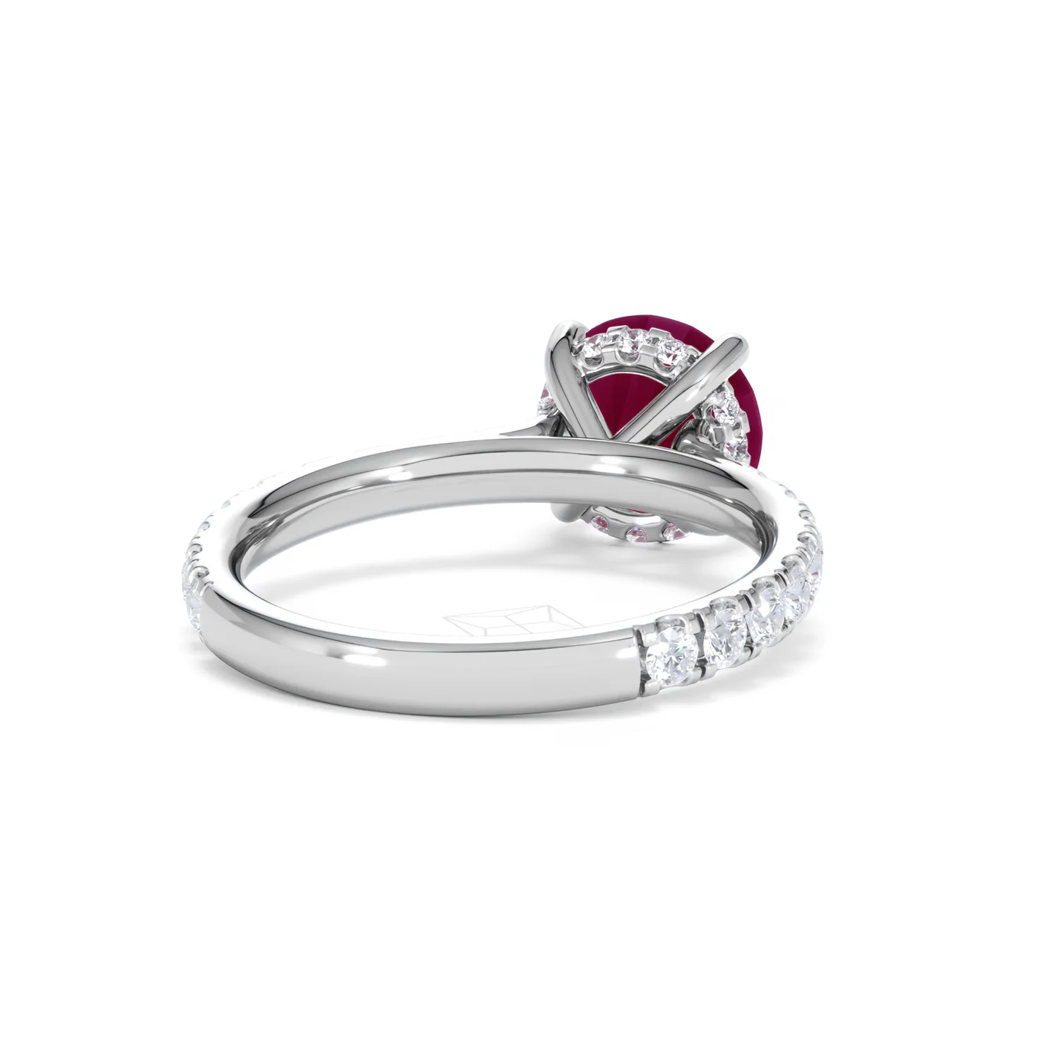 Amora Gem 2.00ct Round Cut Lab Ruby Hidden Halo Engagement Ring with Side Stones in 18K White Gold - Image 44