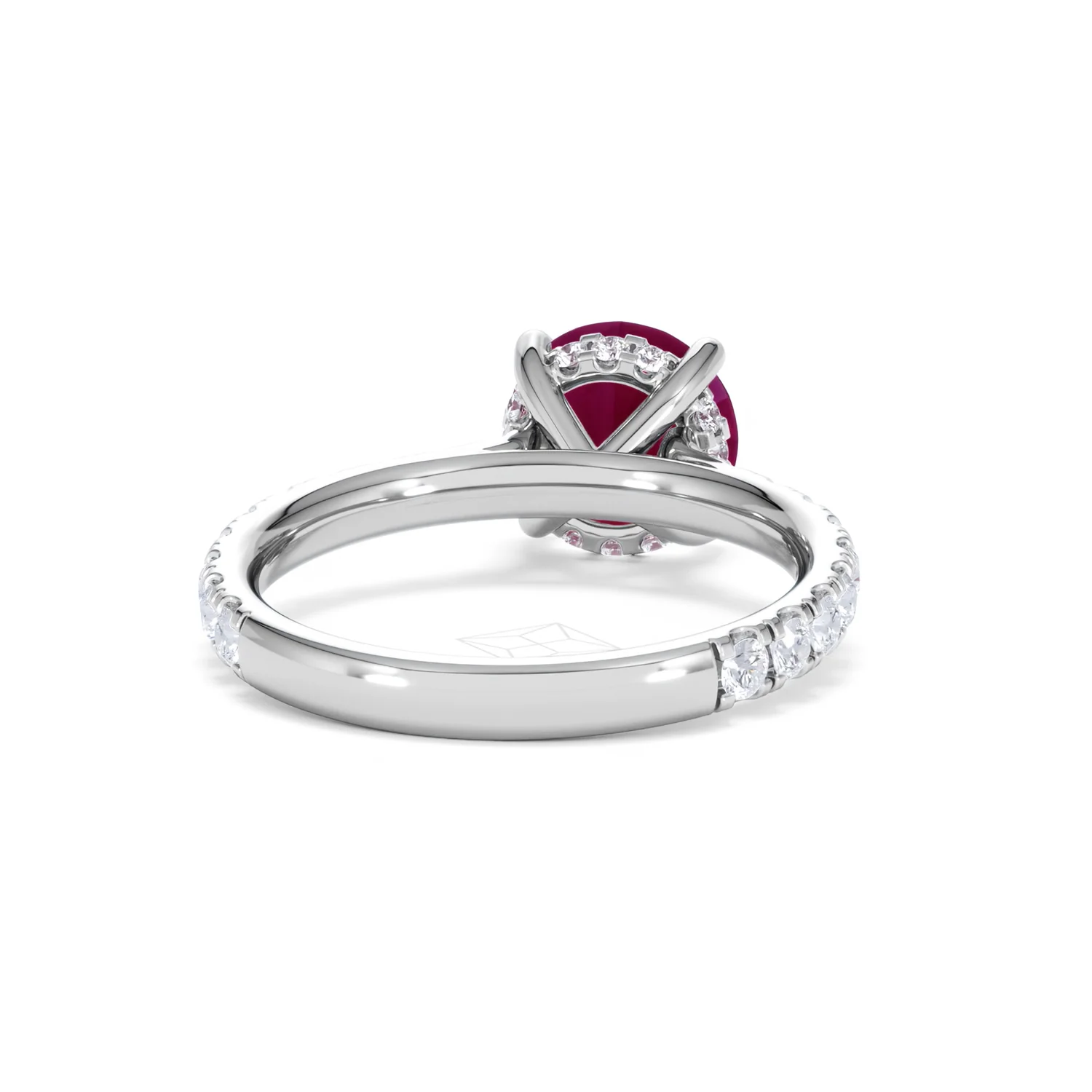 Amora Gem 2.00ct Round Cut Lab Ruby Hidden Halo Engagement Ring with Side Stones in 18K White Gold - Image 46