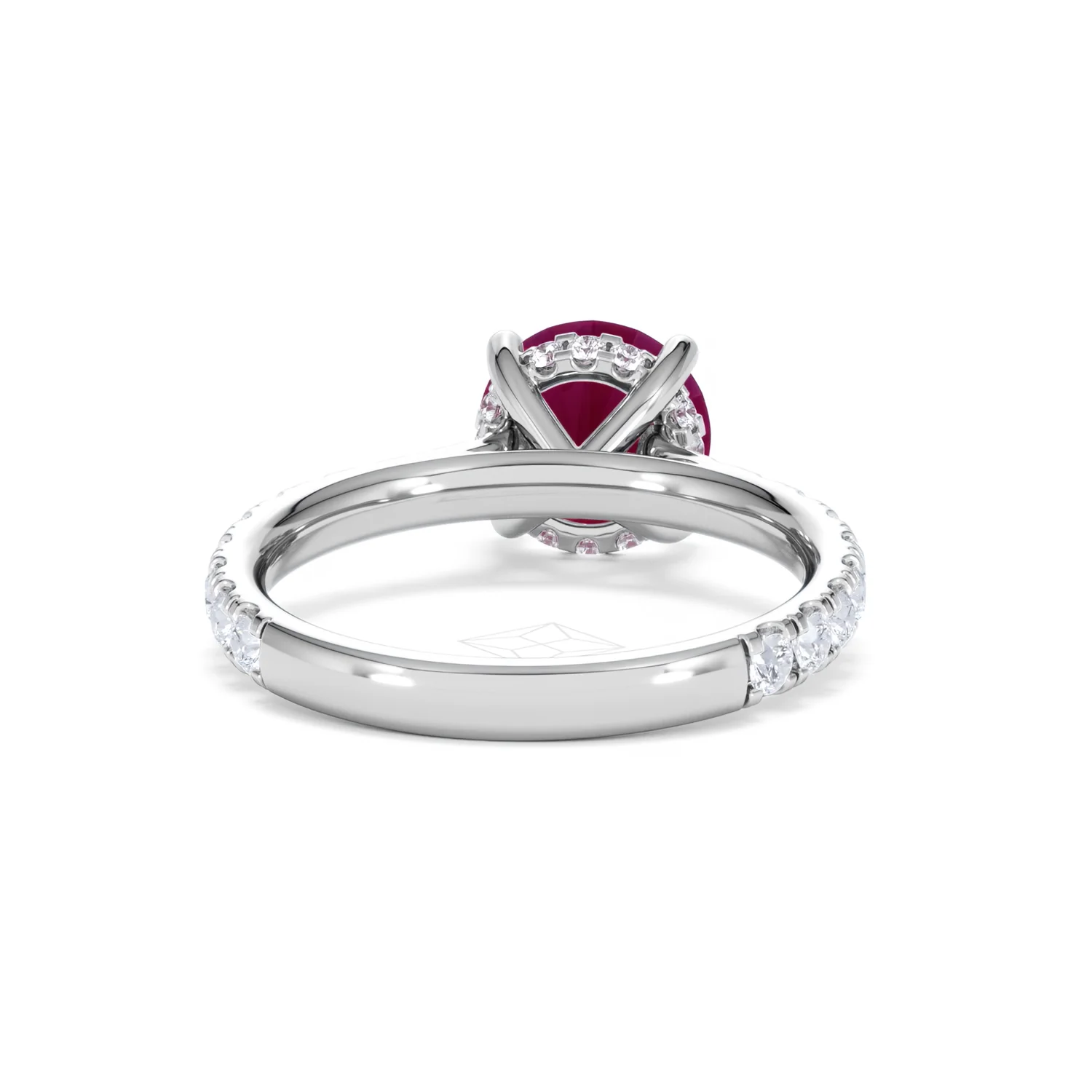 Amora Gem 2.00ct Round Cut Lab Ruby Hidden Halo Engagement Ring with Side Stones in 18K White Gold - Image 47