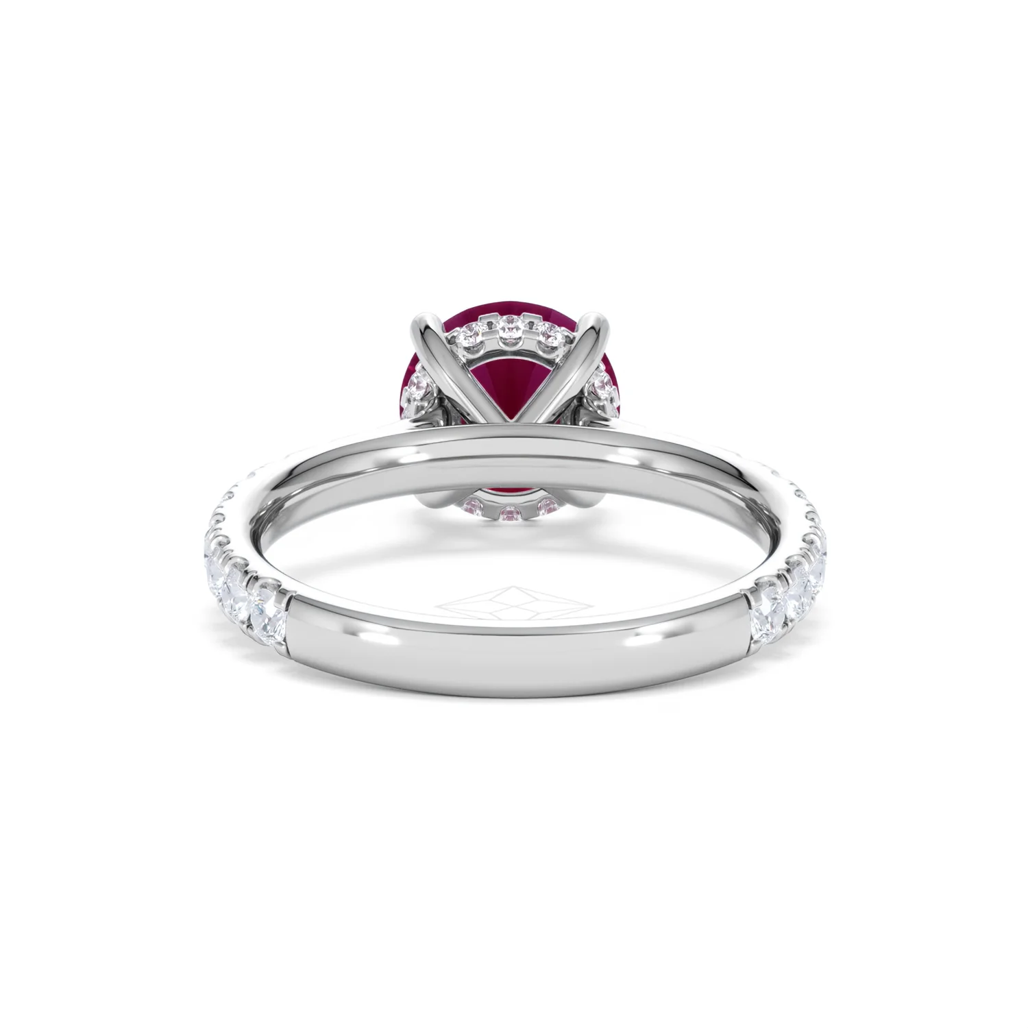 Amora Gem 2.00ct Round Cut Lab Ruby Hidden Halo Engagement Ring with Side Stones in 18K White Gold - Image 49