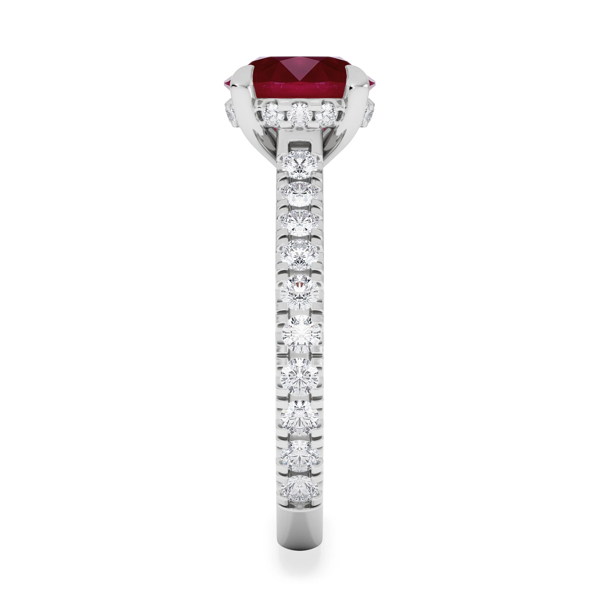 Amora Gem 2.00ct Round Cut Lab Ruby Hidden Halo Engagement Ring with Side Stones in 18K White Gold - Image 5