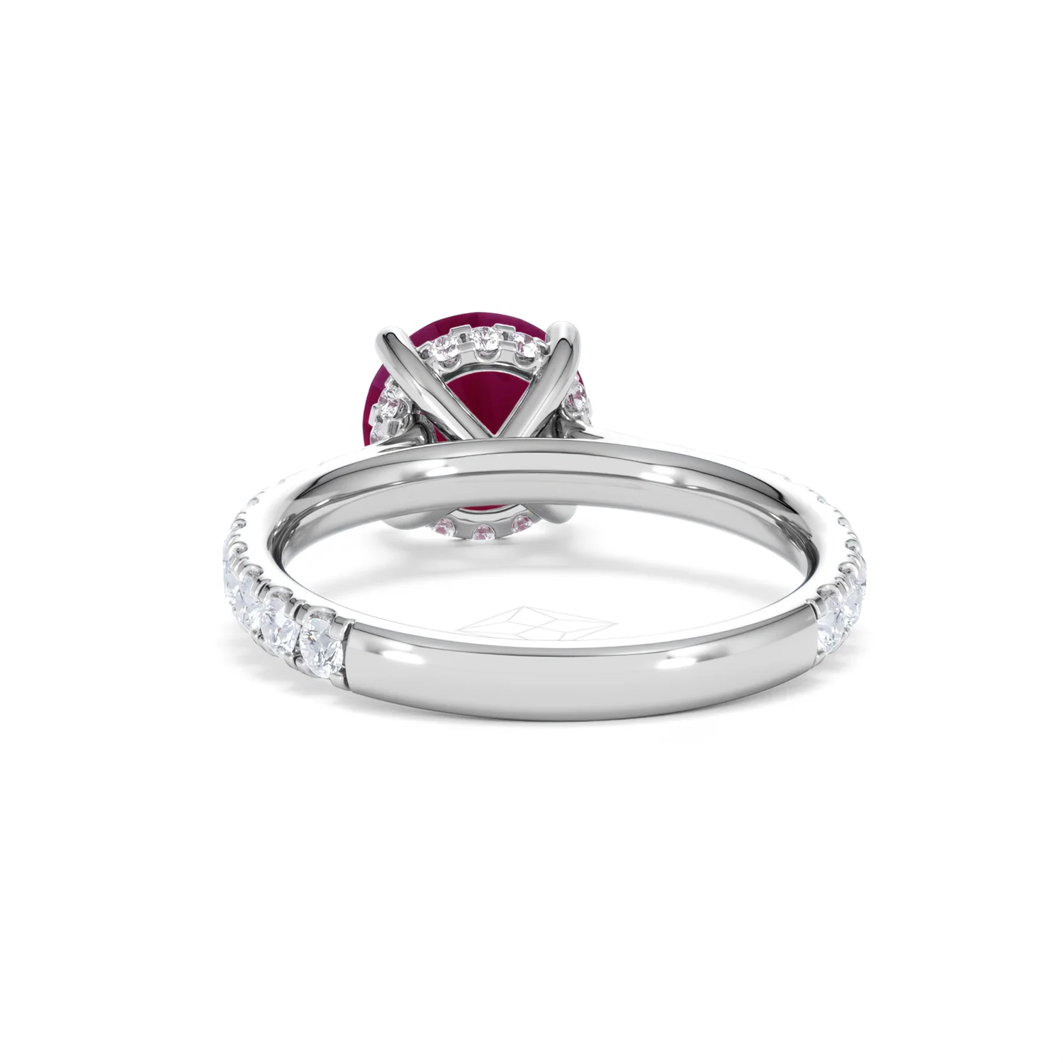 Amora Gem 2.00ct Round Cut Lab Ruby Hidden Halo Engagement Ring with Side Stones in 18K White Gold - Image 51