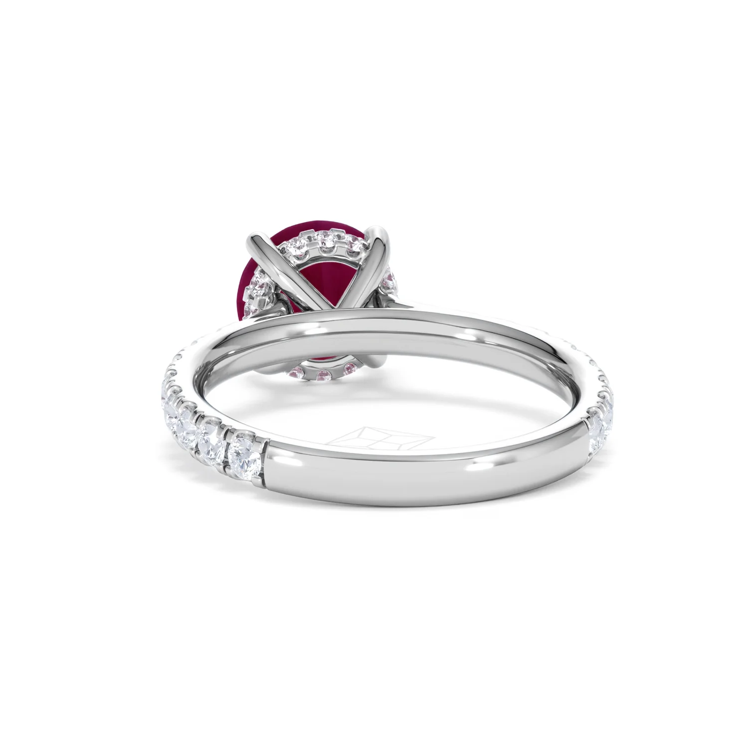 Amora Gem 2.00ct Round Cut Lab Ruby Hidden Halo Engagement Ring with Side Stones in 18K White Gold - Image 52