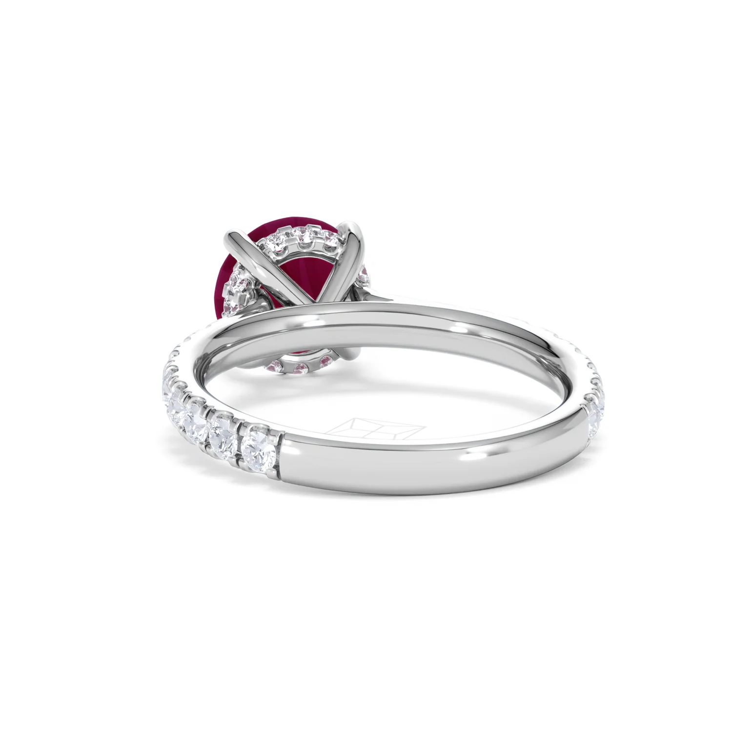 Amora Gem 2.00ct Round Cut Lab Ruby Hidden Halo Engagement Ring with Side Stones in 18K White Gold - Image 53