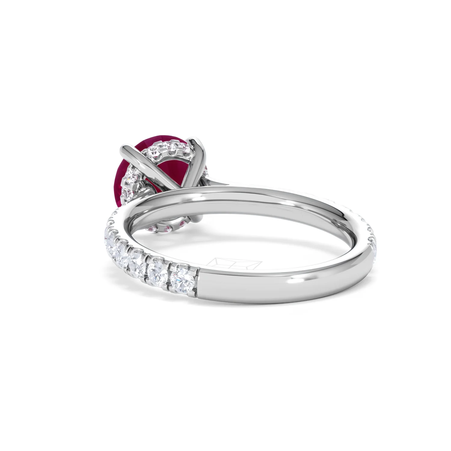 Amora Gem 2.00ct Round Cut Lab Ruby Hidden Halo Engagement Ring with Side Stones in 18K White Gold - Image 55