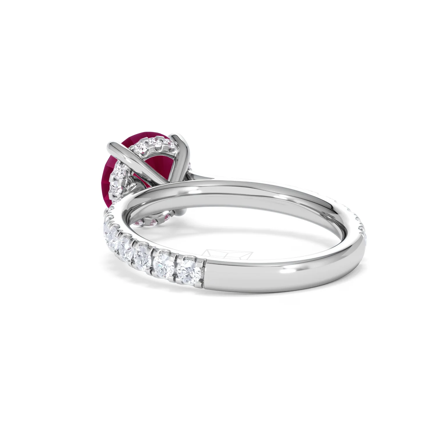 Amora Gem 2.00ct Round Cut Lab Ruby Hidden Halo Engagement Ring with Side Stones in 18K White Gold - Image 56