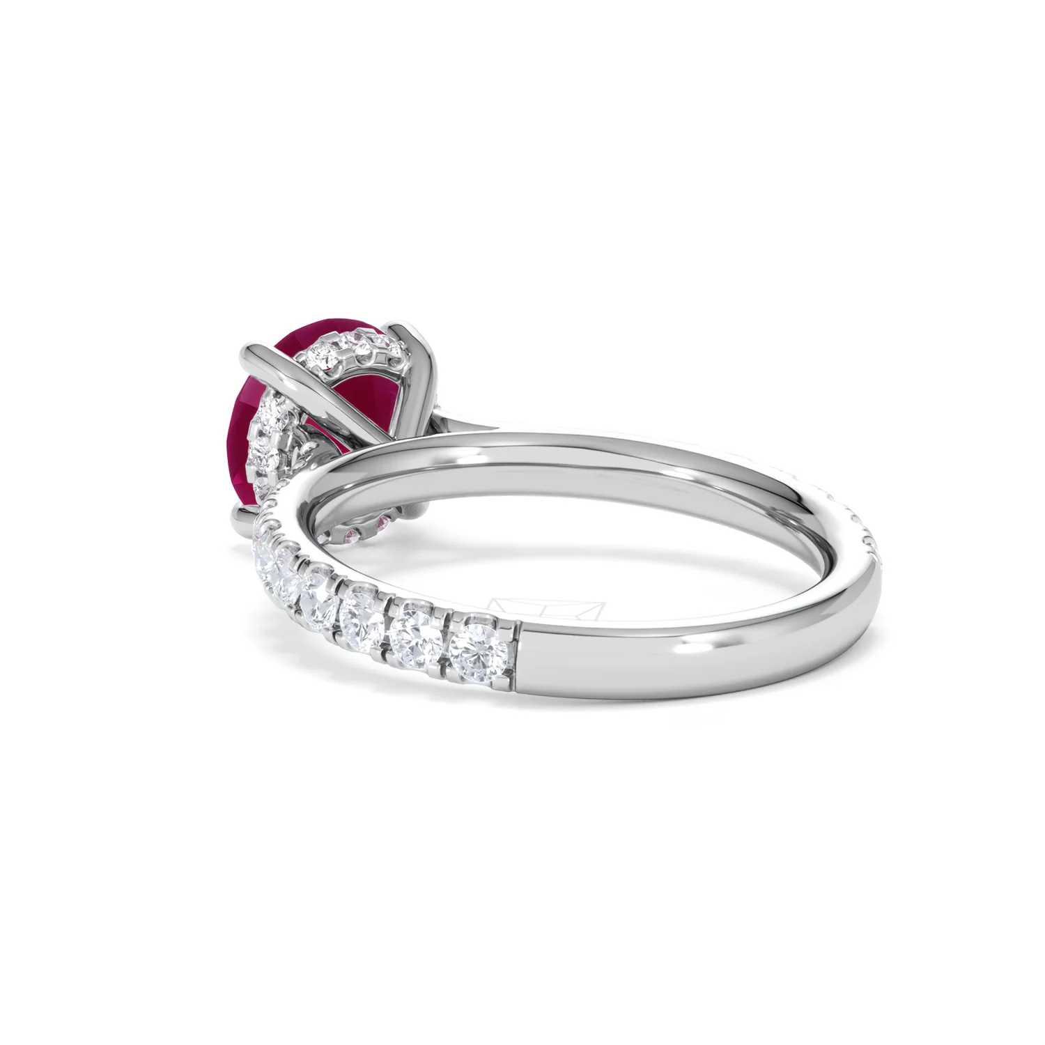 Amora Gem 2.00ct Round Cut Lab Ruby Hidden Halo Engagement Ring with Side Stones in 18K White Gold - Image 57