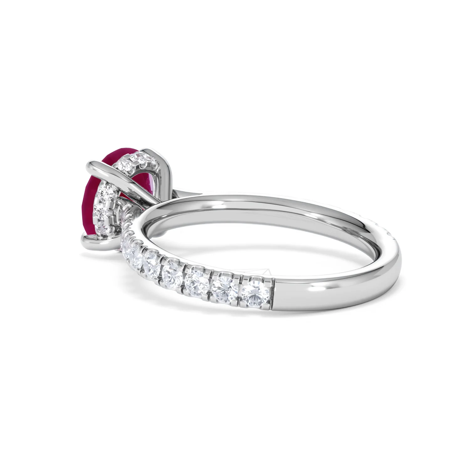 Amora Gem 2.00ct Round Cut Lab Ruby Hidden Halo Engagement Ring with Side Stones in 18K White Gold - Image 60
