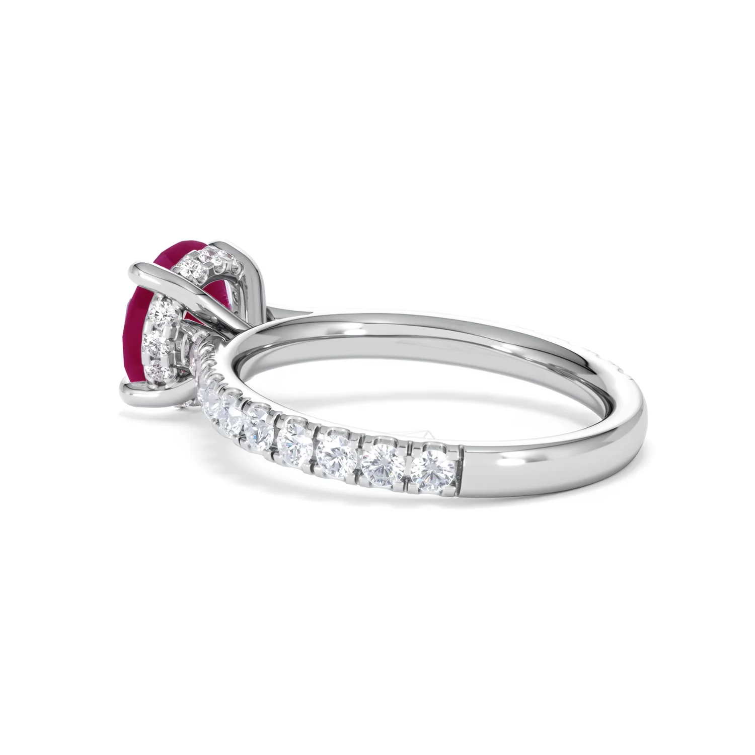 Amora Gem 2.00ct Round Cut Lab Ruby Hidden Halo Engagement Ring with Side Stones in 18K White Gold - Image 61