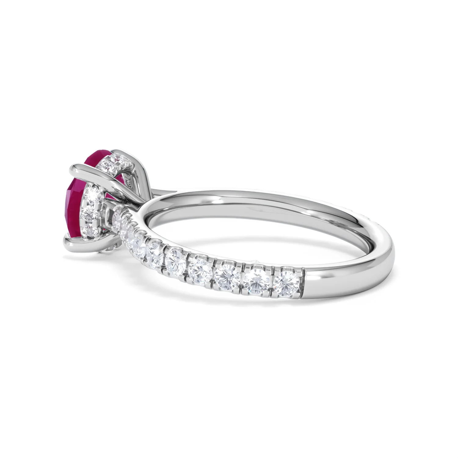 Amora Gem 2.00ct Round Cut Lab Ruby Hidden Halo Engagement Ring with Side Stones in 18K White Gold - Image 63