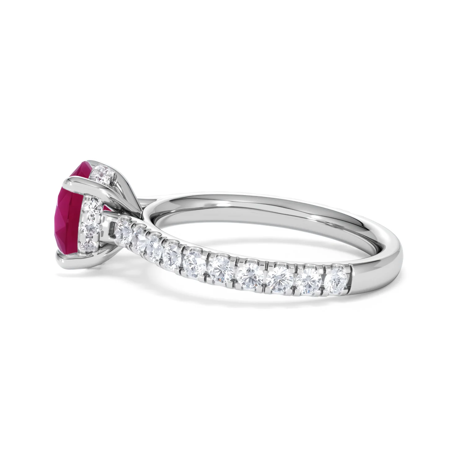 Amora Gem 2.00ct Round Cut Lab Ruby Hidden Halo Engagement Ring with Side Stones in 18K White Gold - Image 67