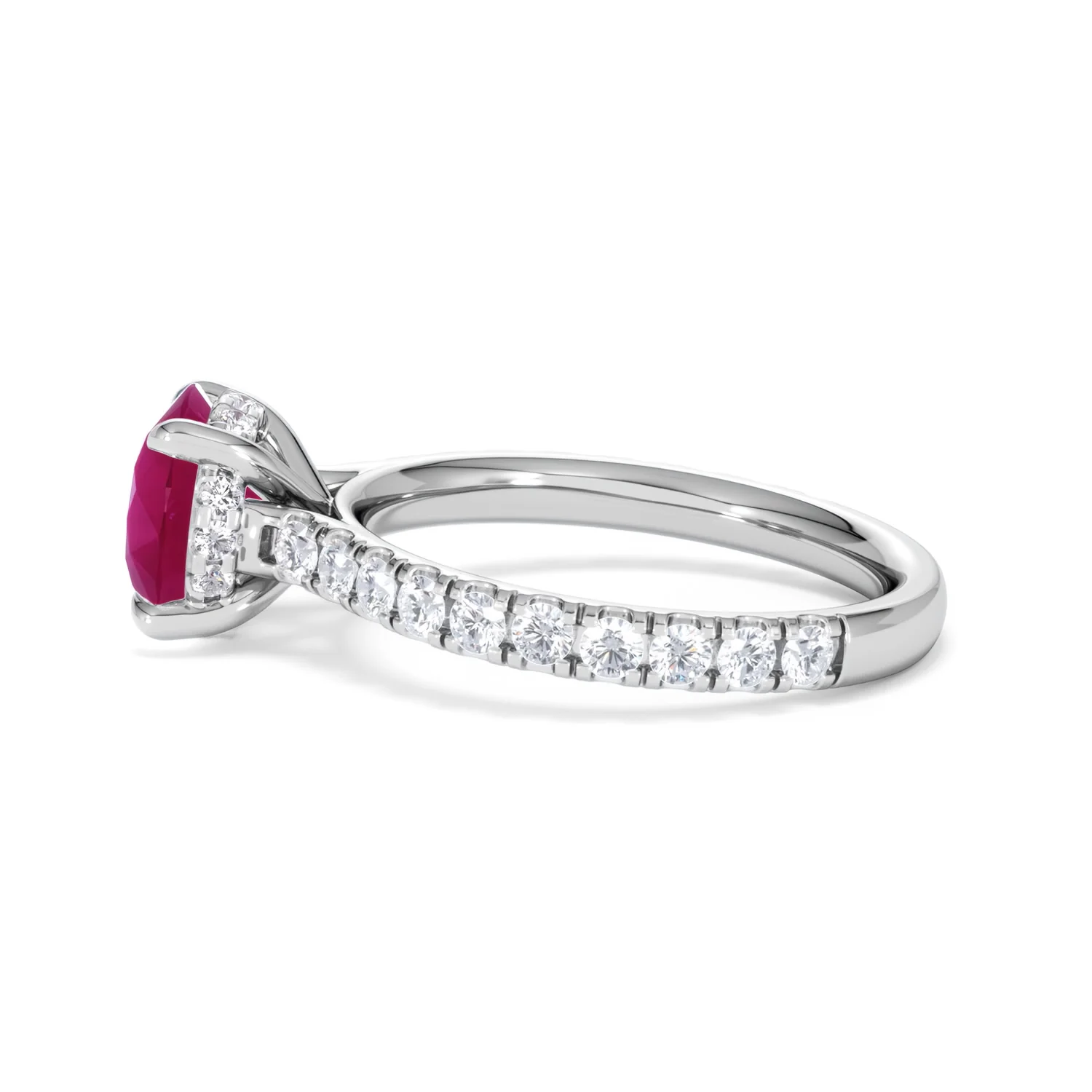 Amora Gem 2.00ct Round Cut Lab Ruby Hidden Halo Engagement Ring with Side Stones in 18K White Gold - Image 68