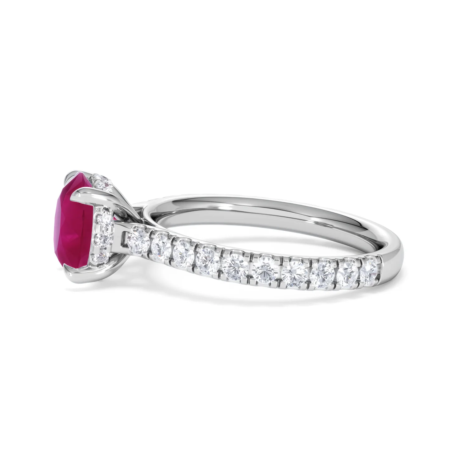 Amora Gem 2.00ct Round Cut Lab Ruby Hidden Halo Engagement Ring with Side Stones in 18K White Gold - Image 71