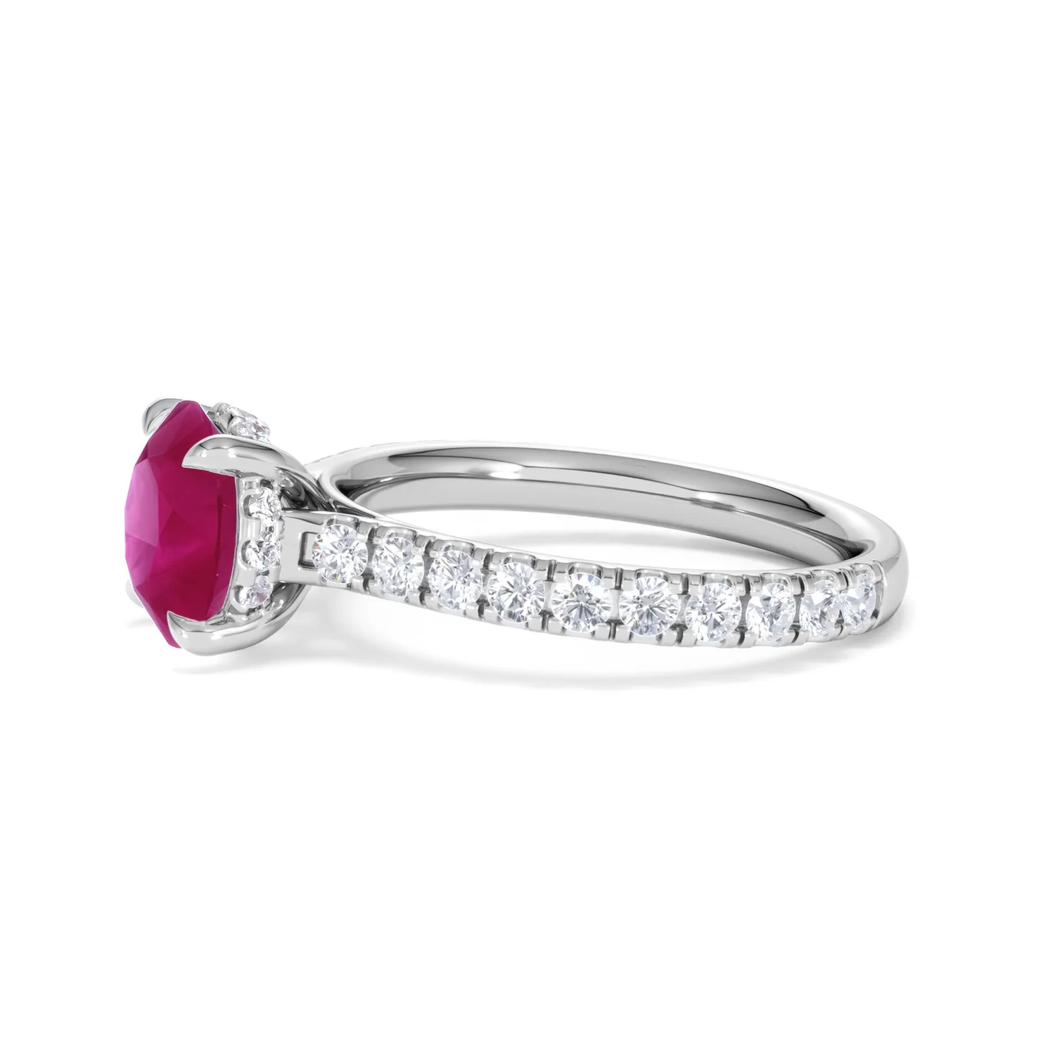 Amora Gem 2.00ct Round Cut Lab Ruby Hidden Halo Engagement Ring with Side Stones in 18K White Gold - Image 73