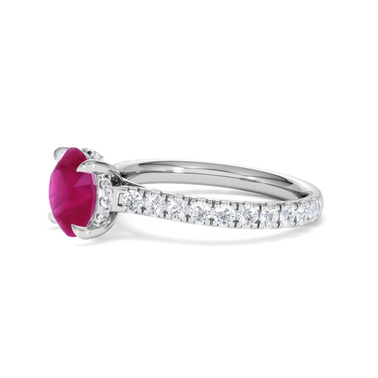 Amora Gem 2.00ct Round Cut Lab Ruby Hidden Halo Engagement Ring with Side Stones in 18K White Gold - Image 75
